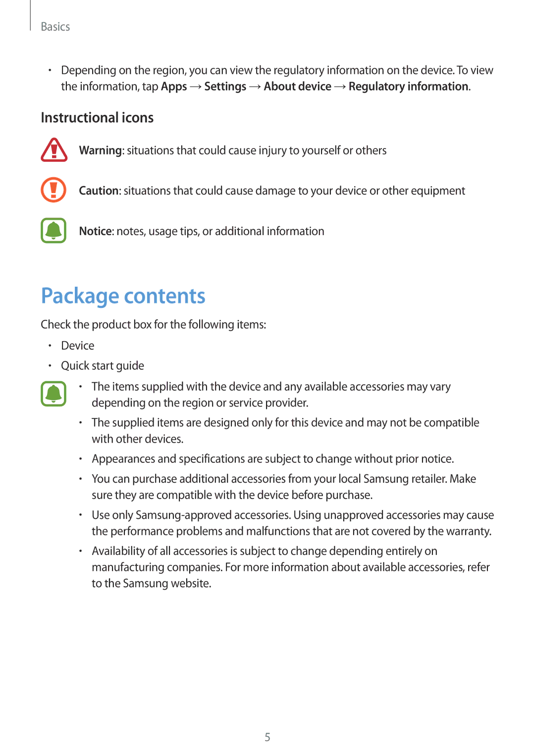 Samsung SM-T813NZWFXEF, SM-T813NZWEDBT, SM-T813NZKEDBT, SM-T713NZKETPH, SM-T713NZKEEUR, SM-T713NZKEAUT manual Package contents 