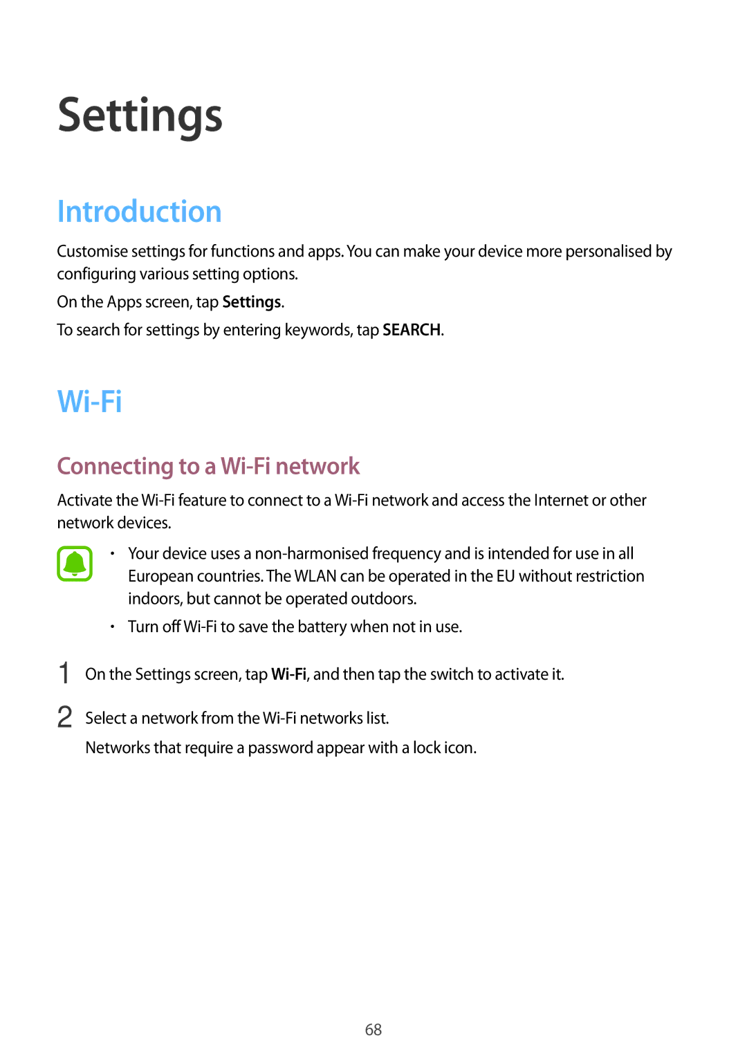 Samsung SM-T813NZWEXEO, SM-T813NZWEDBT, SM-T813NZKEDBT, SM-T713NZKETPH manual Introduction, Connecting to a Wi-Fi network 