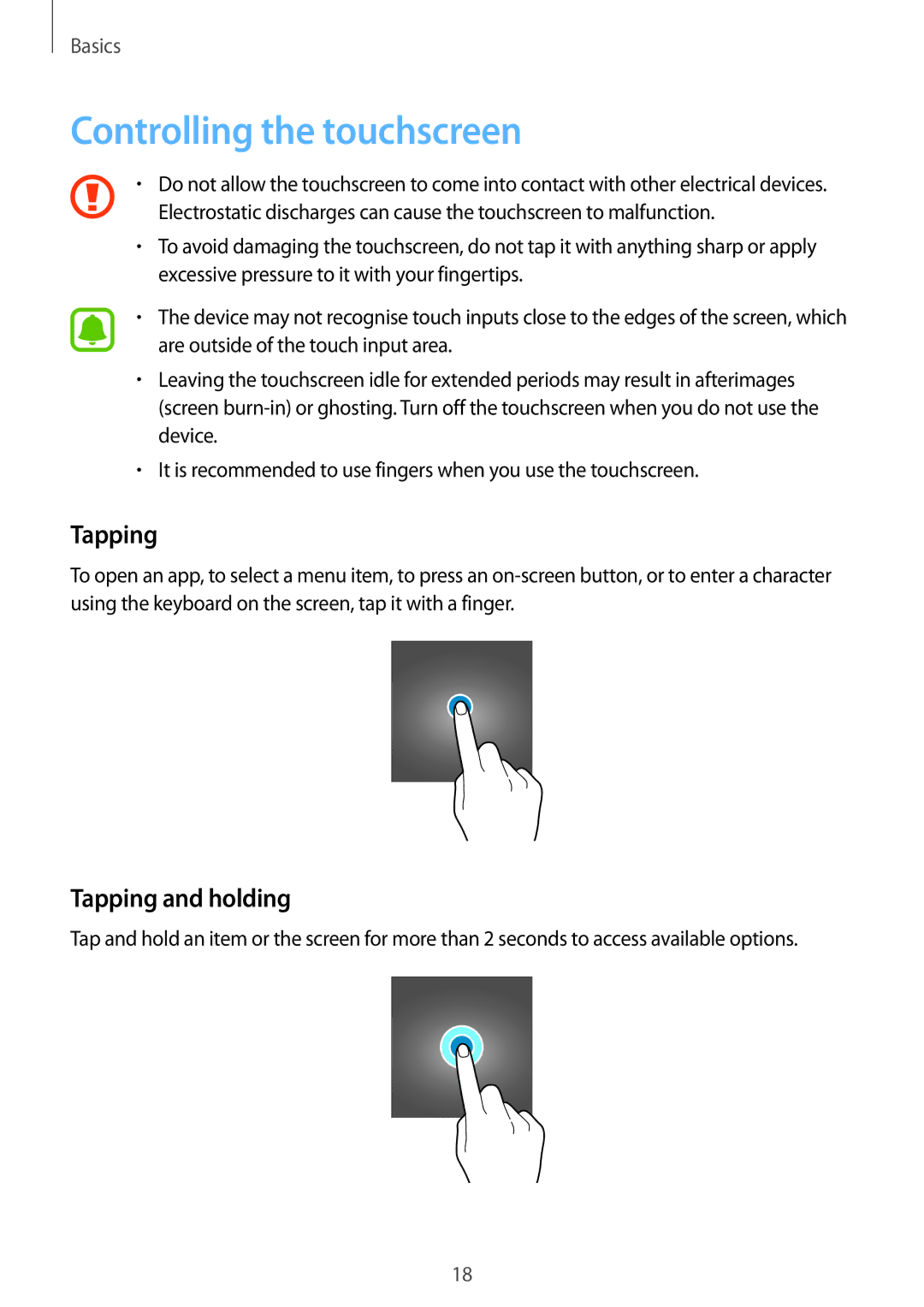 Samsung SM-T813NZDEPHN, SM-T813NZWEDBT, SM-T813NZKEDBT, SM-T713NZKETPH Controlling the touchscreen, Tapping and holding 