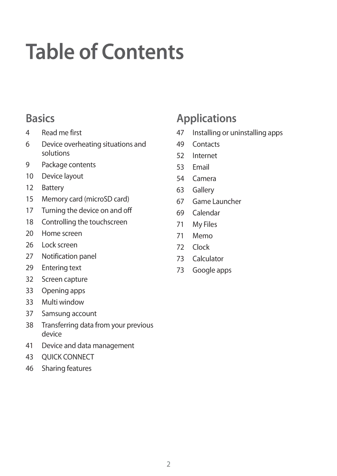 Samsung SM-T713NZKETPH, SM-T813NZWEDBT, SM-T813NZKEDBT, SM-T713NZKEEUR, SM-T713NZKEAUT, SM-T813NZWFXEF manual Table of Contents 