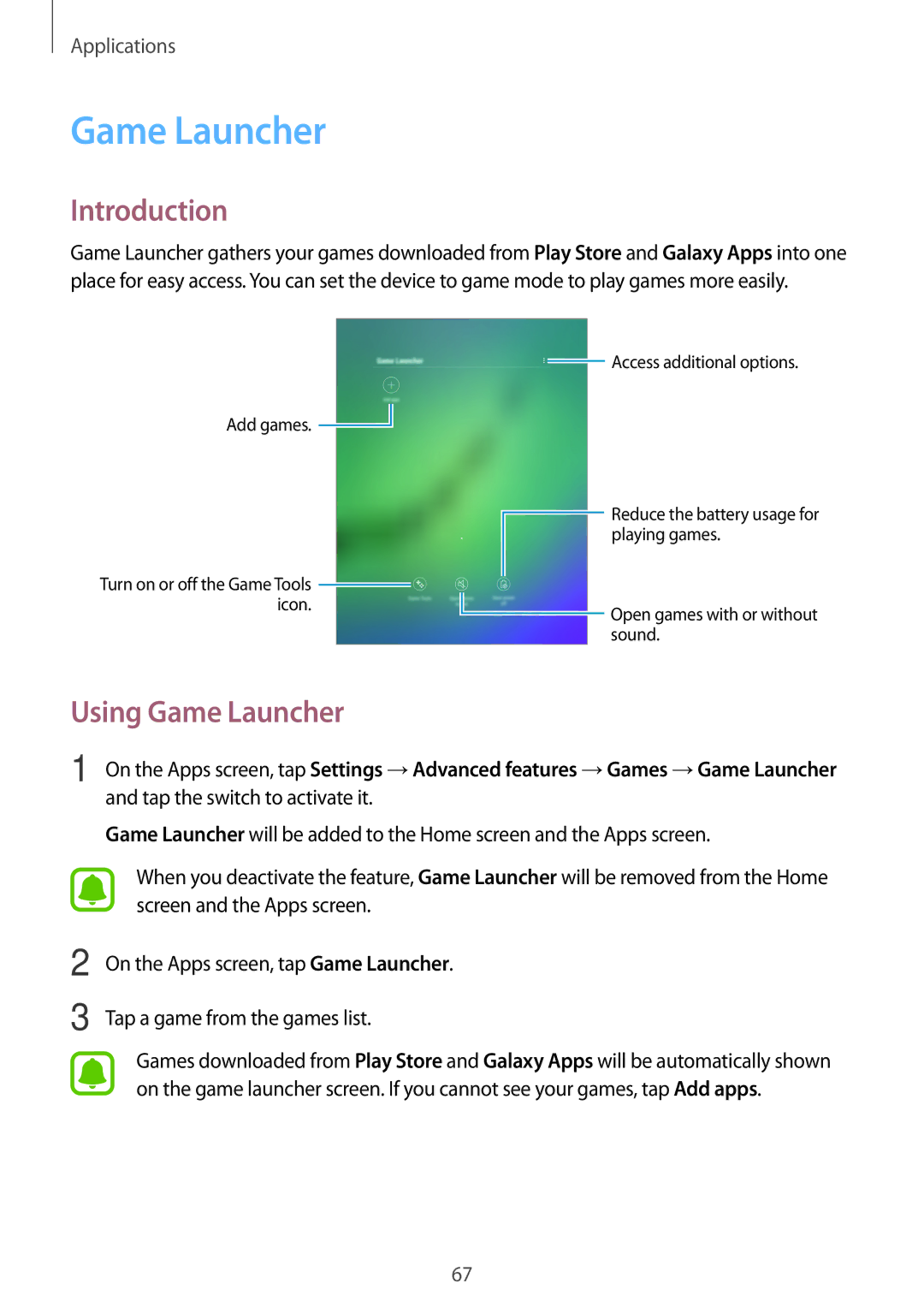 Samsung SM-T713NZWEXEF, SM-T813NZWEDBT, SM-T813NZKEDBT, SM-T713NZKETPH, SM-T713NZKEEUR, SM-T713NZKEAUT Using Game Launcher 