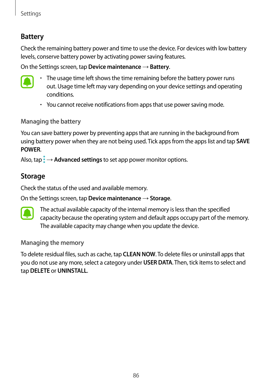 Samsung SM-T813NZDELUX, SM-T813NZWEDBT, SM-T813NZKEDBT, SM-T713NZKETPH, SM-T713NZKEEUR, SM-T713NZKEAUT manual Battery, Storage 