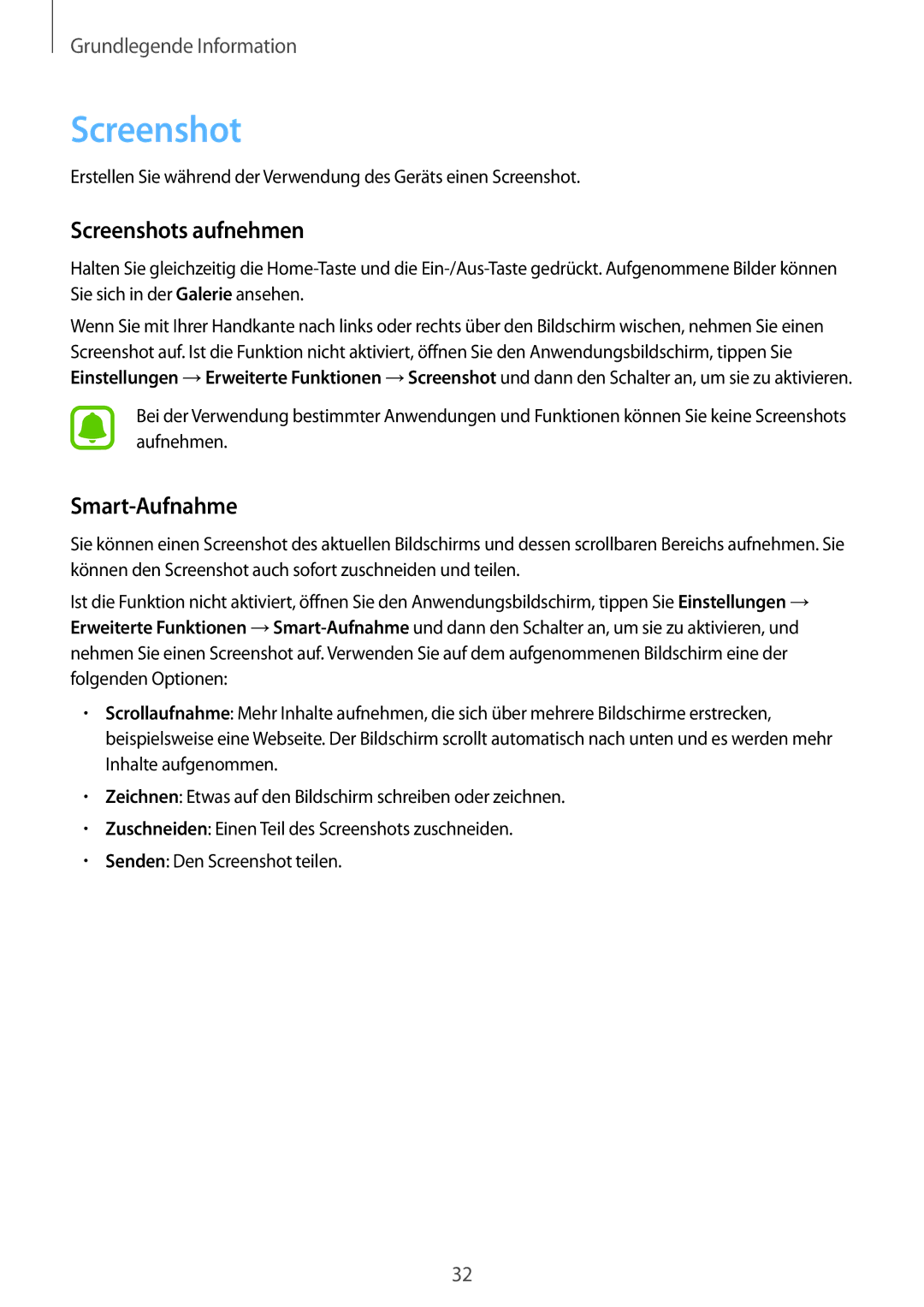 Samsung SM-T713NZKETPH, SM-T813NZWEDBT, SM-T813NZKEDBT, SM-T713NZKEEUR manual Screenshots aufnehmen, Smart-Aufnahme 