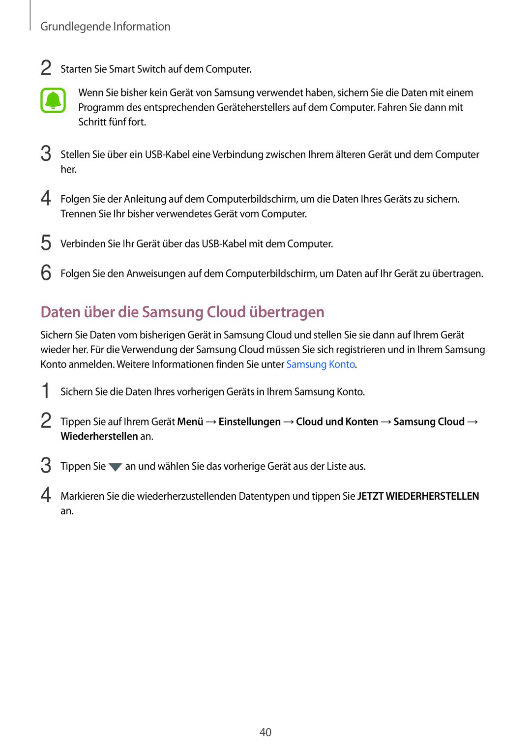 Samsung SM-T713NZKEAUT, SM-T813NZWEDBT Daten über die Samsung Cloud übertragen, Starten Sie Smart Switch auf dem Computer 