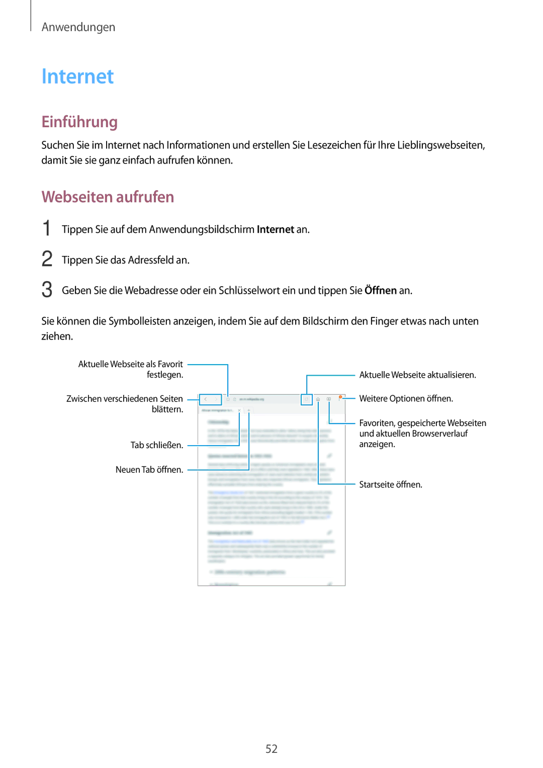 Samsung SM-T713NZKEAUT, SM-T813NZWEDBT, SM-T813NZKEDBT, SM-T713NZKETPH, SM-T713NZKEEUR manual Internet, Webseiten aufrufen 