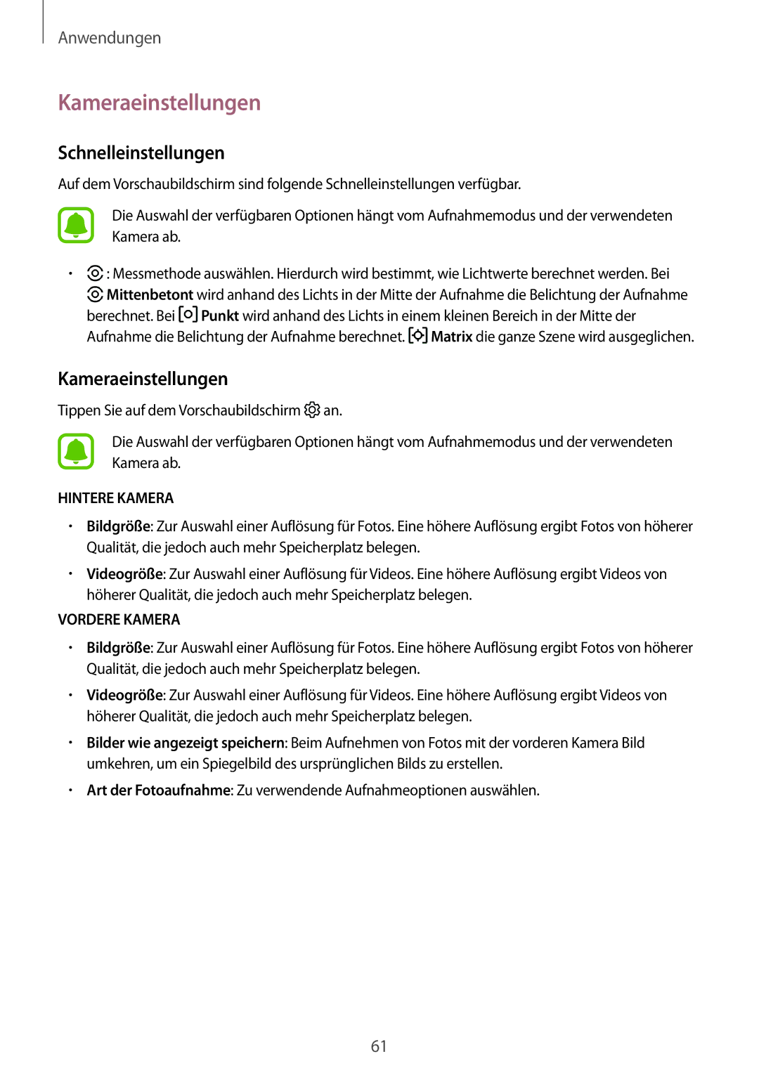 Samsung SM-T813NZKEDBT, SM-T813NZWEDBT, SM-T713NZKETPH, SM-T713NZKEEUR manual Kameraeinstellungen, Schnelleinstellungen 