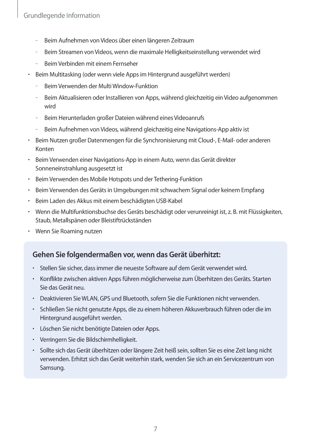 Samsung SM-T813NZKEDBT, SM-T813NZWEDBT, SM-T713NZKETPH manual Gehen Sie folgendermaßen vor, wenn das Gerät überhitzt 