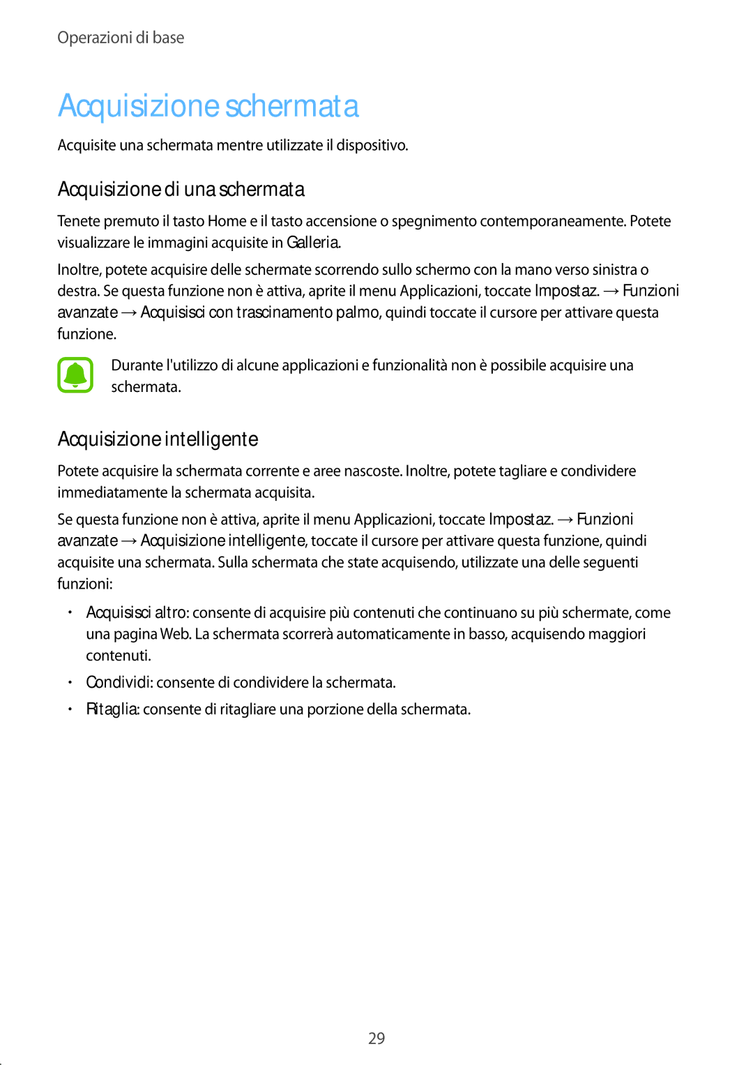 Samsung SM-T713NZKETUR, SM-T813NZWEDBT Acquisizione schermata, Acquisizione di una schermata, Acquisizione intelligente 