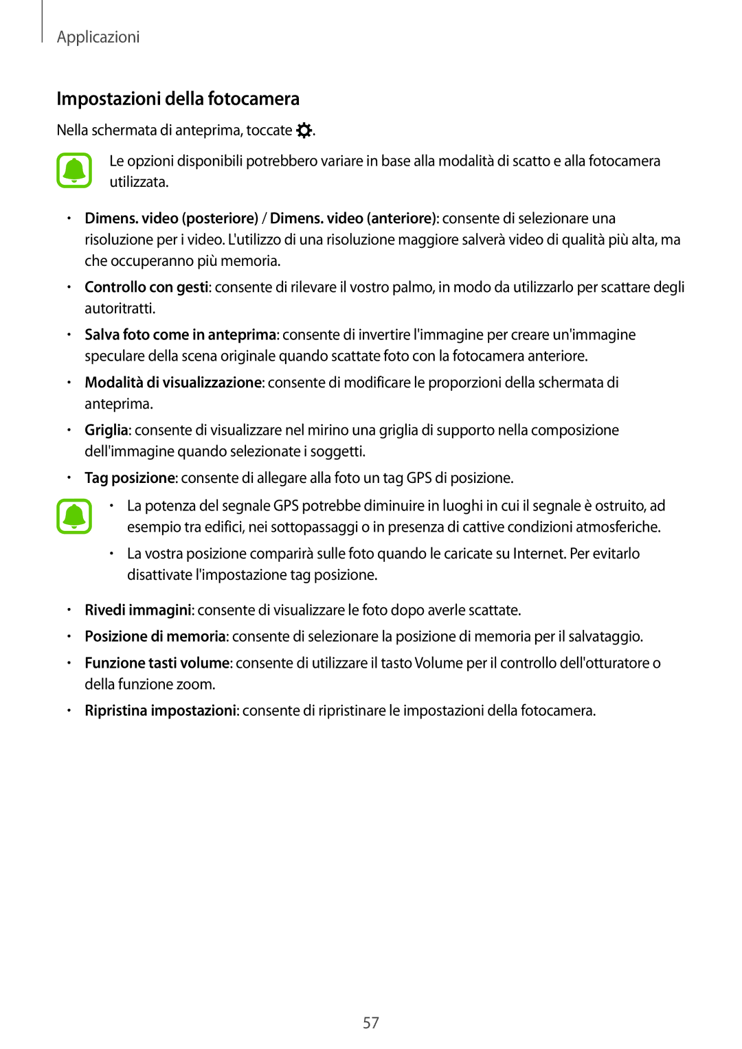 Samsung SM-T713NZKELUX, SM-T813NZWEDBT, SM-T813NZKEDBT, SM-T813NZWEXEO, SM-T813NZKEPHN manual Impostazioni della fotocamera 