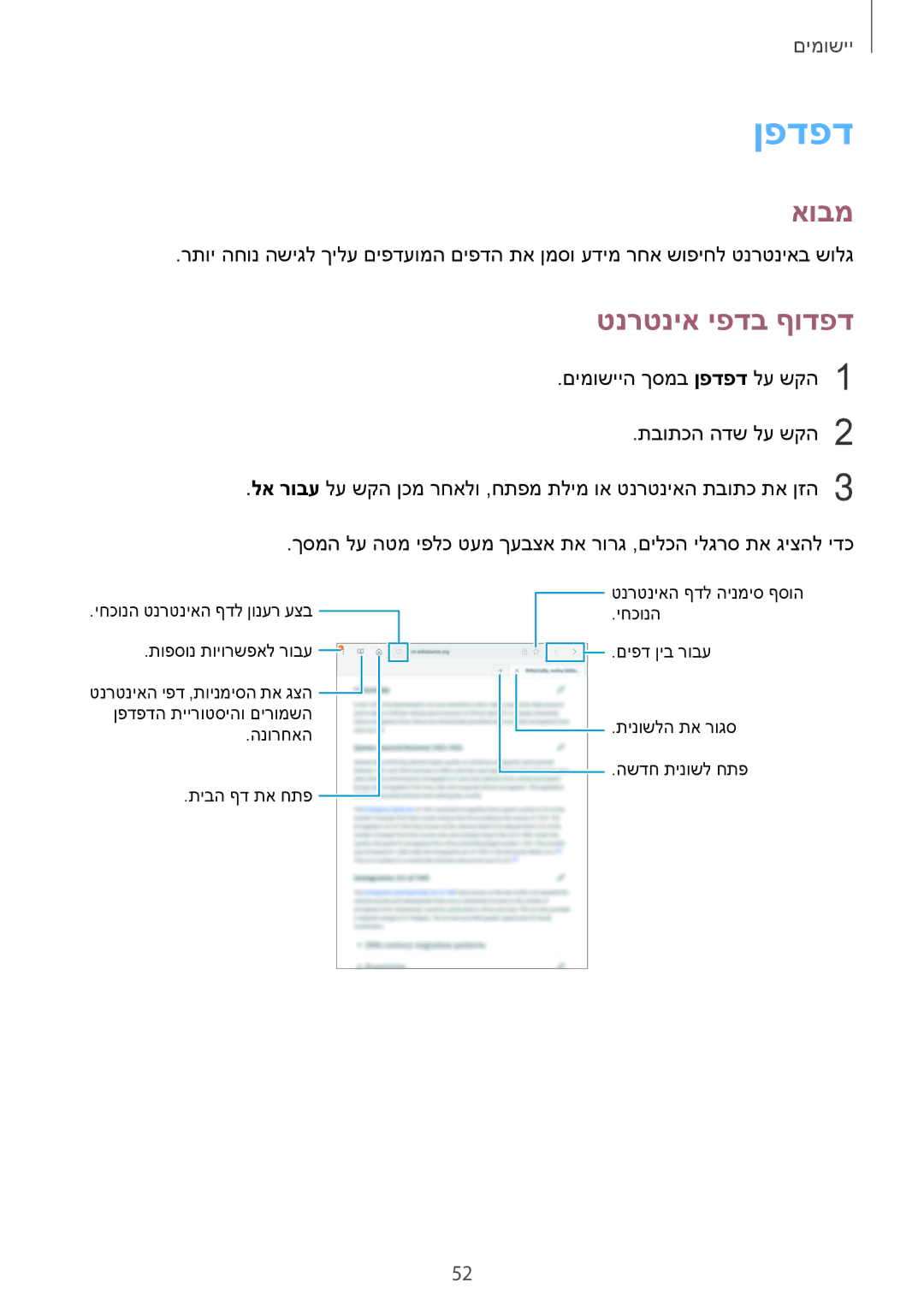 Samsung SM-T813NZWEILO, SM-T813NZKEILO manual ןפדפד, טנרטניא יפדב ףודפד 