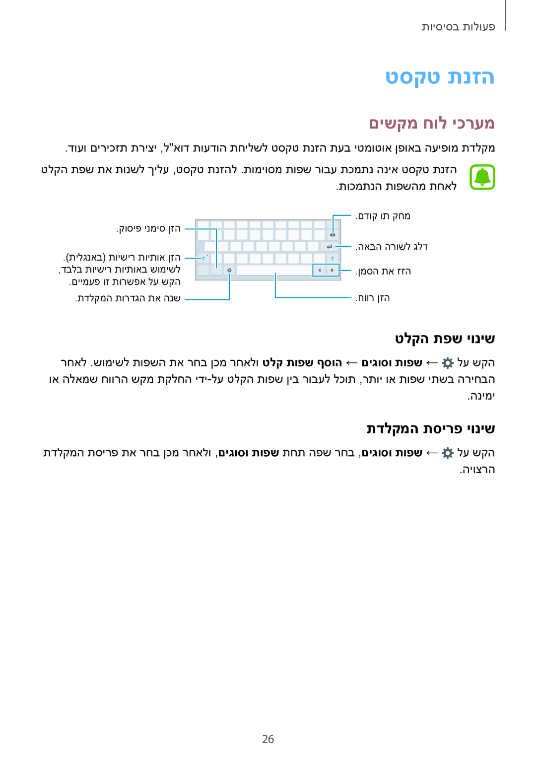 Samsung SM-T813NZWEILO, SM-T813NZKEILO manual טסקט תנזה, םישקמ חול יכרעמ, טלקה תפש יוניש, תדלקמה תסירפ יוניש 