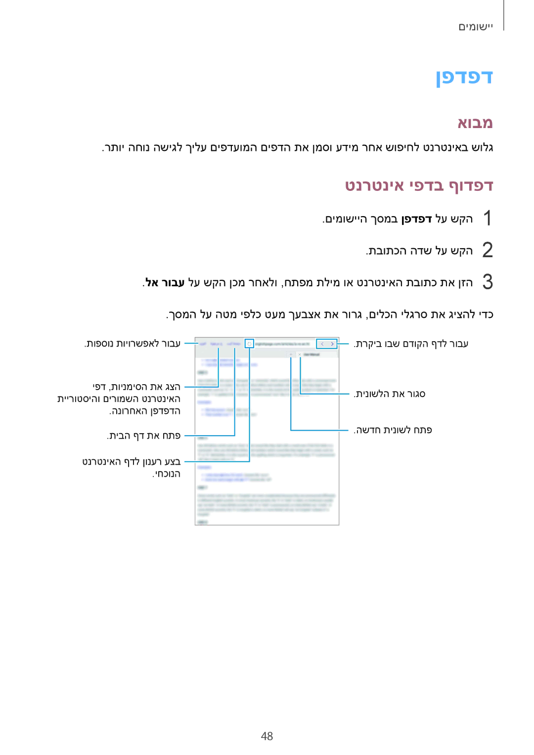 Samsung SM-T813NZWEILO, SM-T813NZKEILO manual ןפדפד, טנרטניא יפדב ףודפד 