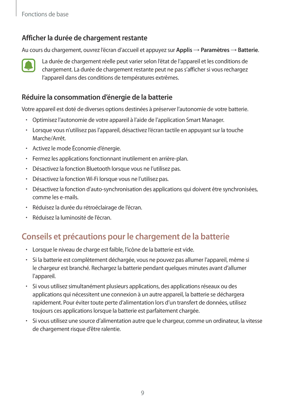 Samsung SM-T813NZDEXEF Conseils et précautions pour le chargement de la batterie, Afficher la durée de chargement restante 