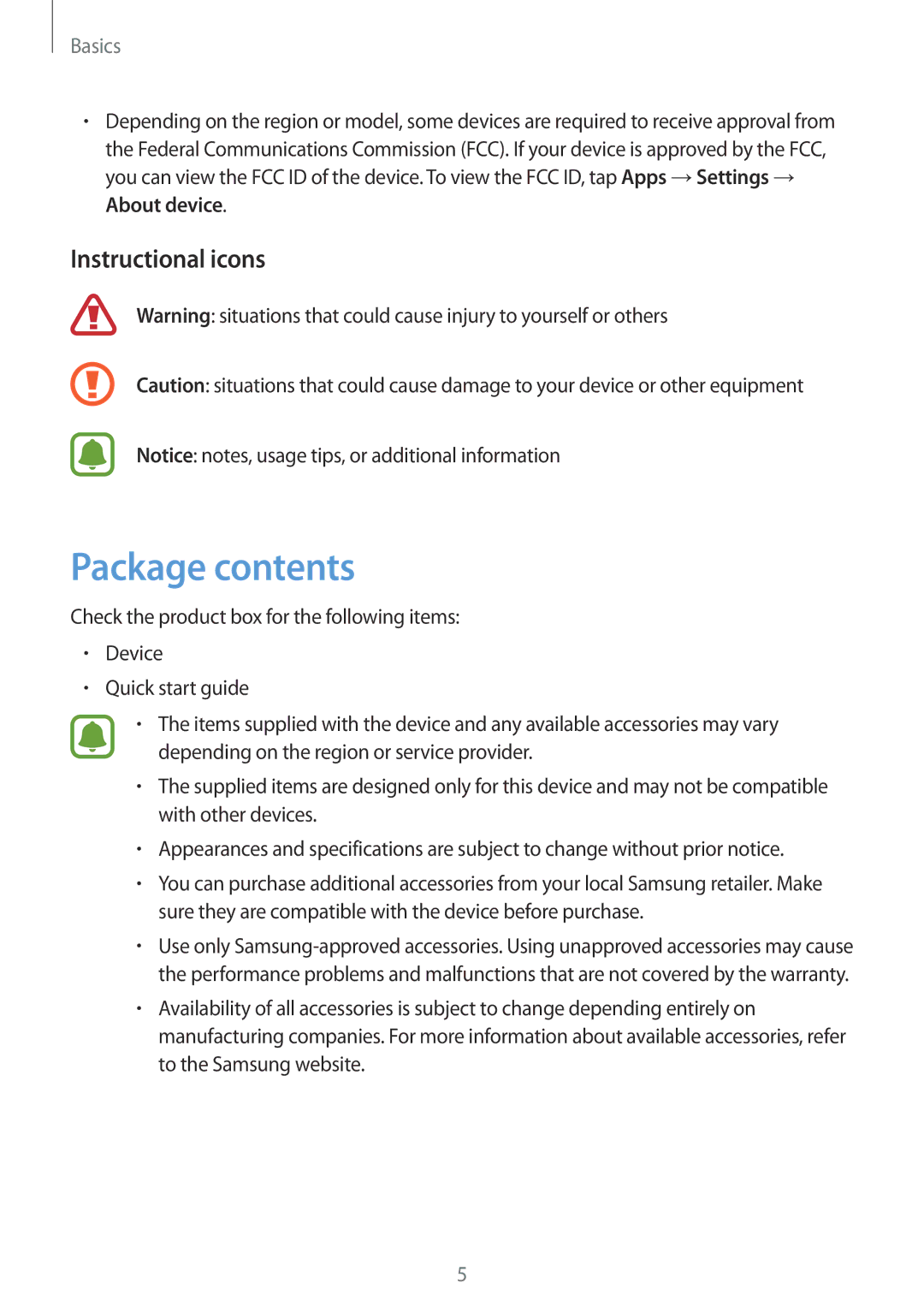 Samsung SM-T815NZWEKSA, SM-T815NZDEKSA, SM-T815NZKEKSA manual Package contents 