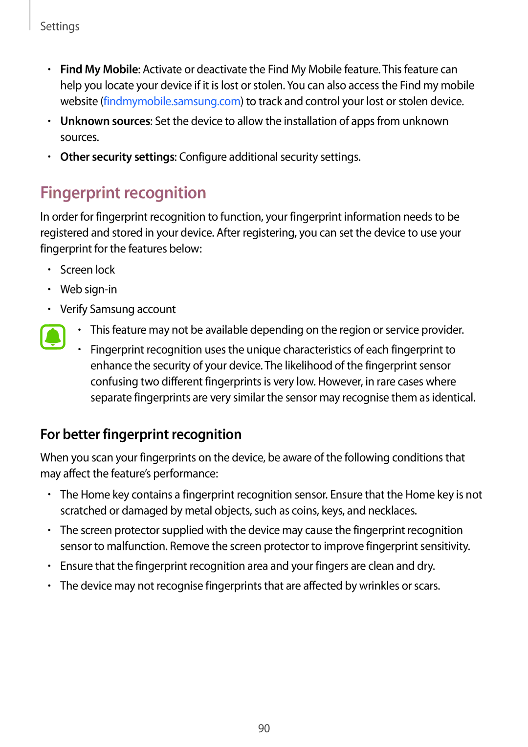 Samsung SM-T815NZDEKSA, SM-T815NZKEKSA, SM-T815NZWEKSA manual Fingerprint recognition, For better fingerprint recognition 