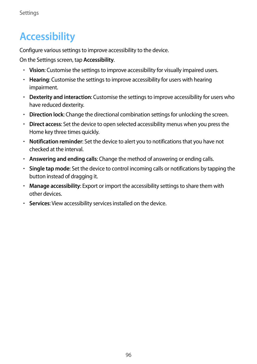 Samsung SM-T815NZDEKSA, SM-T815NZKEKSA, SM-T815NZWEKSA manual Accessibility 