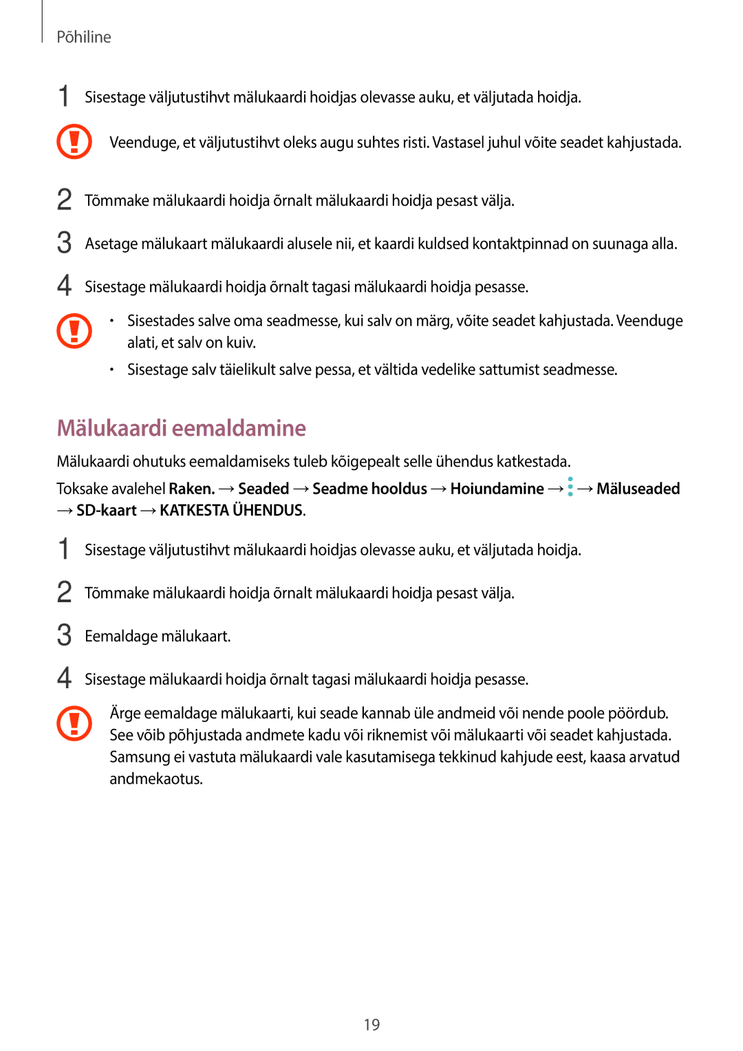 Samsung SM-T815NZKESEB, SM-T815NZDESEB, SM-T815NZWESEB manual Mälukaardi eemaldamine, → SD-kaart →KATKESTA Ühendus 