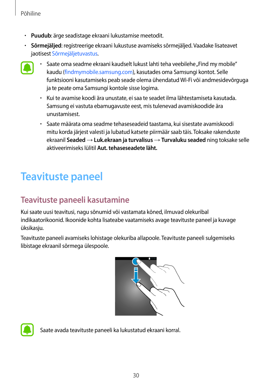 Samsung SM-T815NZDESEB, SM-T815NZKESEB, SM-T815NZWESEB manual Teavituste paneeli kasutamine 