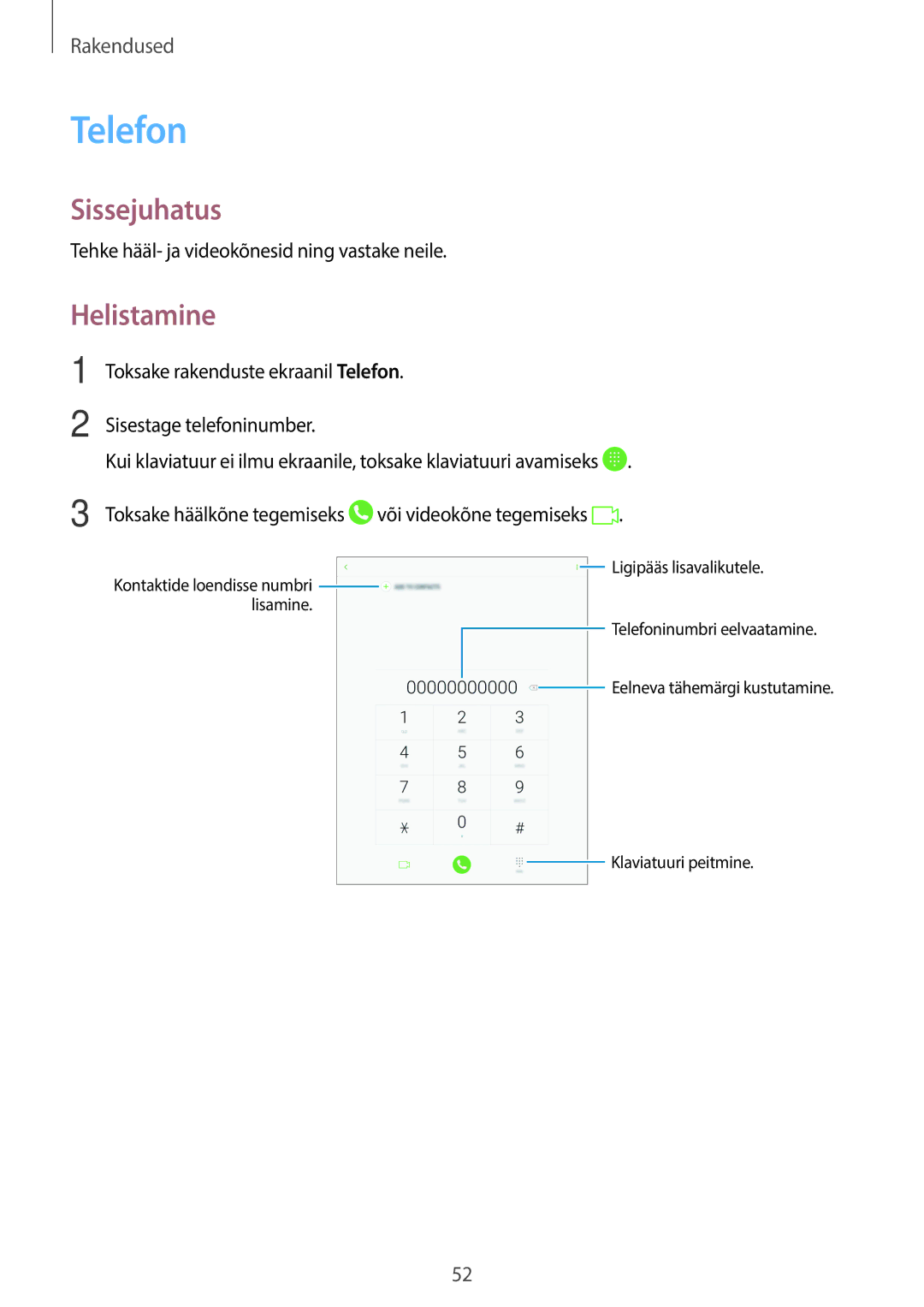 Samsung SM-T815NZKESEB, SM-T815NZDESEB, SM-T815NZWESEB manual Telefon, Helistamine 