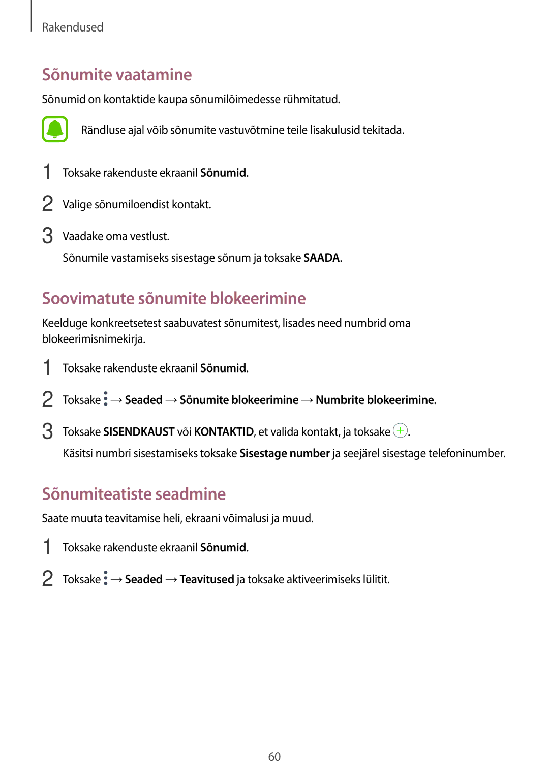 Samsung SM-T815NZDESEB, SM-T815NZKESEB manual Sõnumite vaatamine, Soovimatute sõnumite blokeerimine, Sõnumiteatiste seadmine 