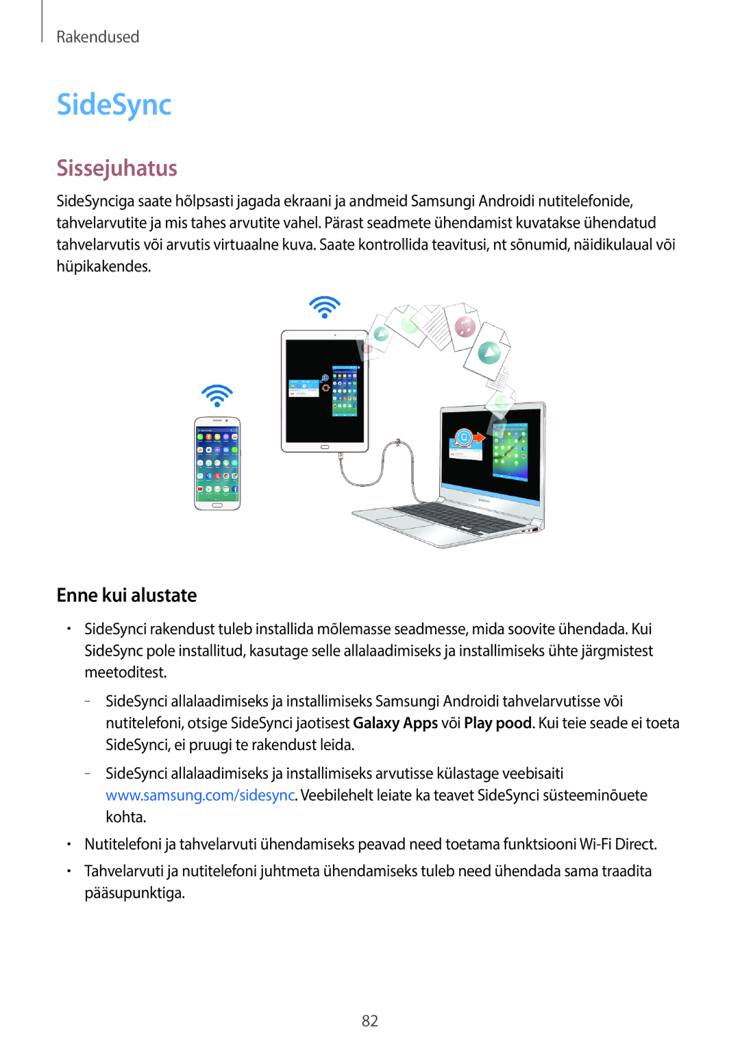 Samsung SM-T815NZKESEB, SM-T815NZDESEB, SM-T815NZWESEB manual SideSync, Enne kui alustate 