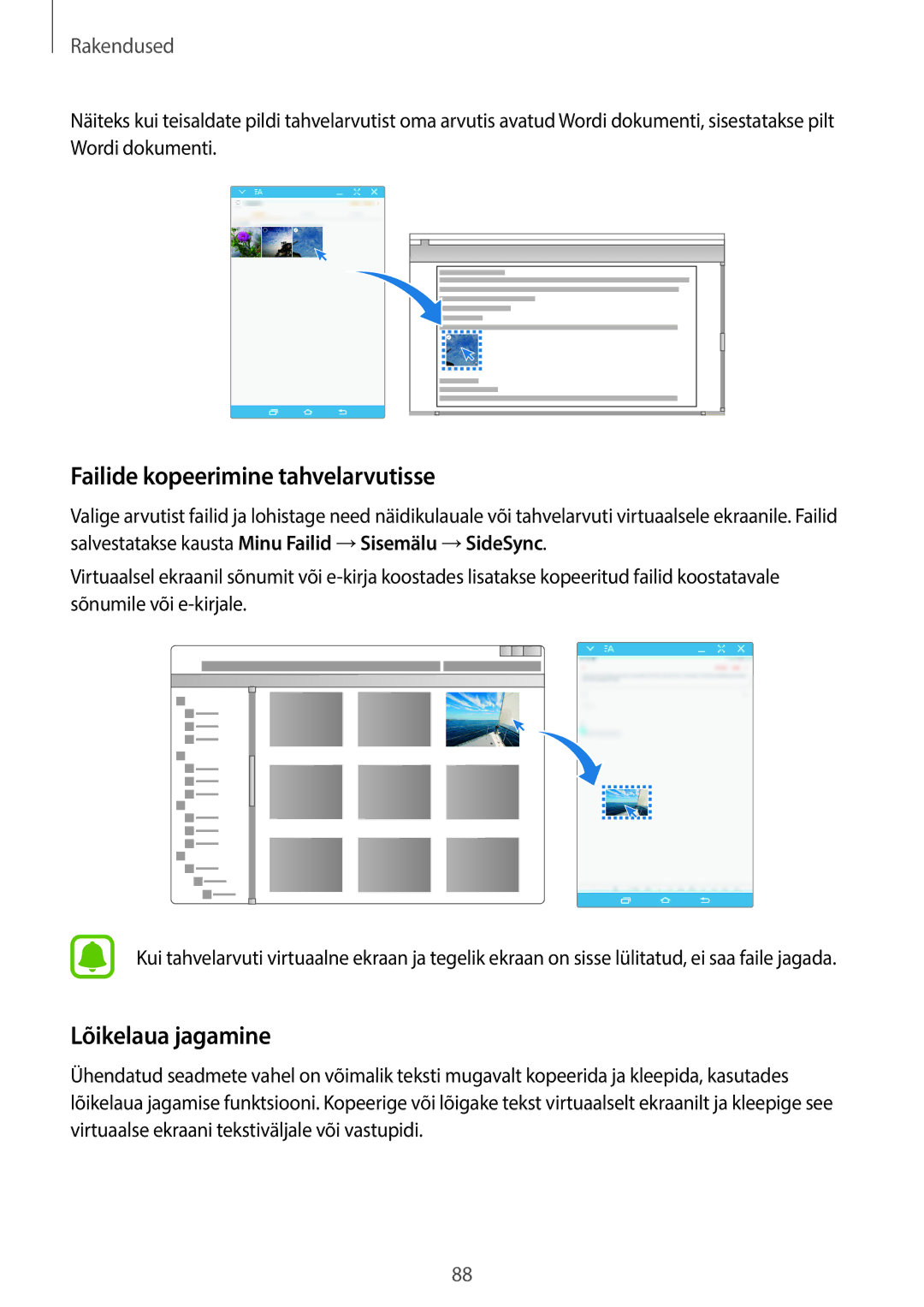 Samsung SM-T815NZKESEB, SM-T815NZDESEB, SM-T815NZWESEB manual Failide kopeerimine tahvelarvutisse, Lõikelaua jagamine 