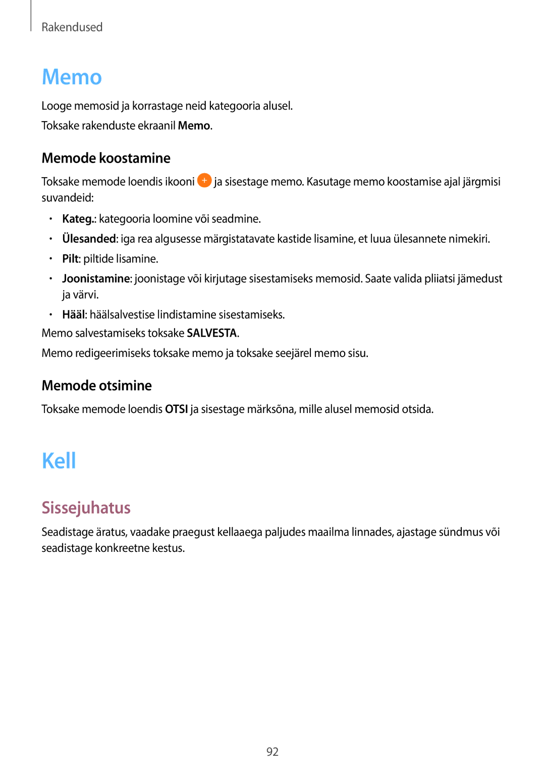 Samsung SM-T815NZWESEB, SM-T815NZDESEB, SM-T815NZKESEB manual Kell, Memode koostamine, Memode otsimine 