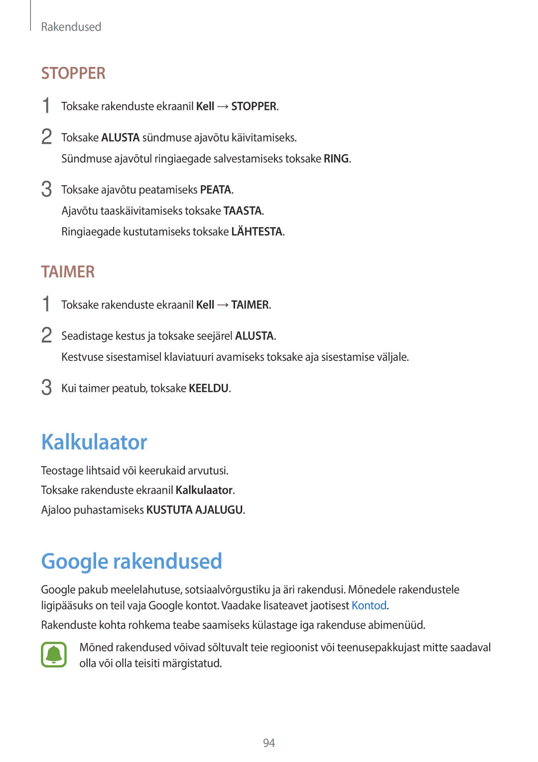 Samsung SM-T815NZKESEB, SM-T815NZDESEB, SM-T815NZWESEB manual Kalkulaator, Google rakendused 