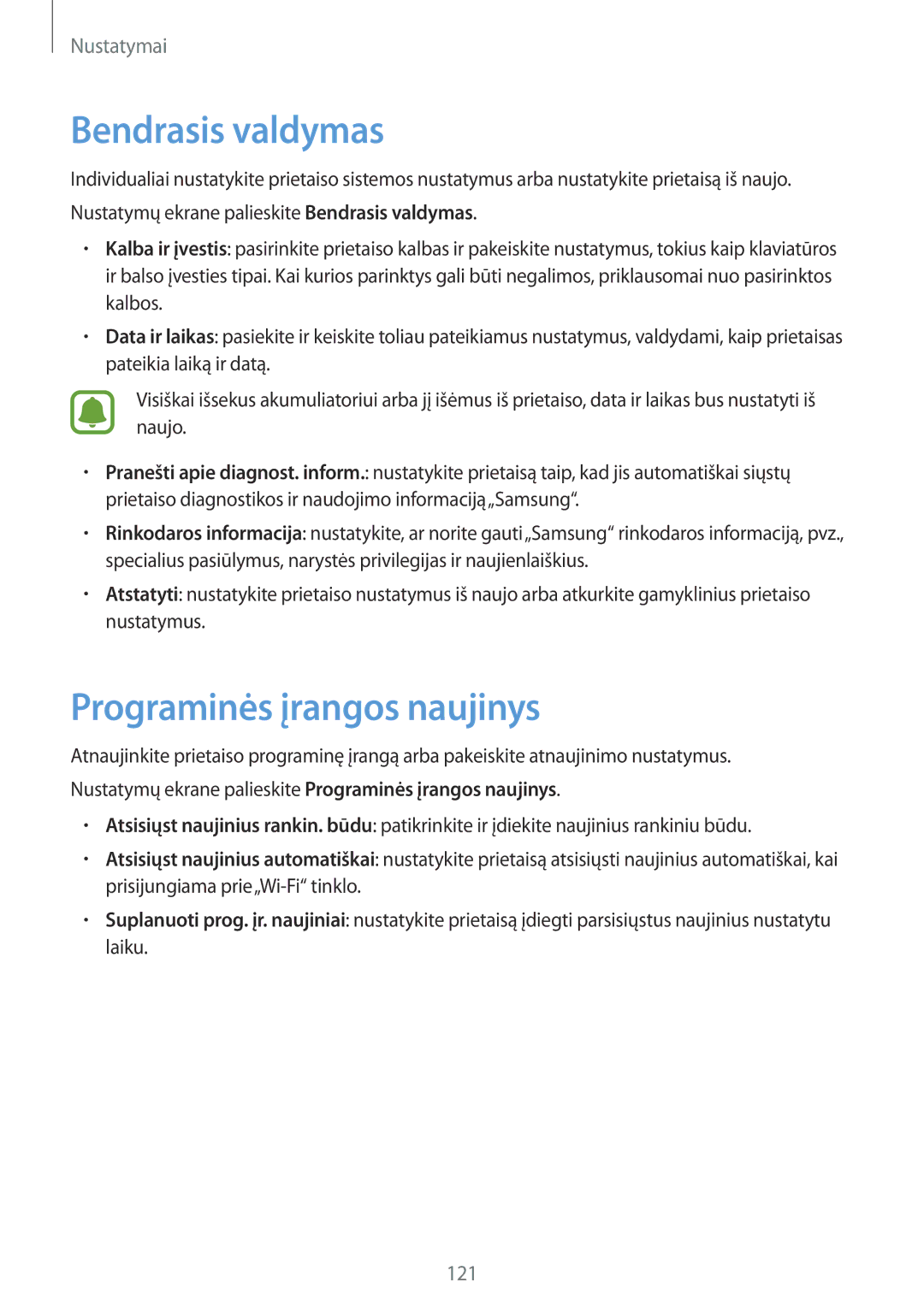 Samsung SM-T815NZKESEB, SM-T815NZDESEB, SM-T815NZWESEB manual Bendrasis valdymas, Programinės įrangos naujinys 