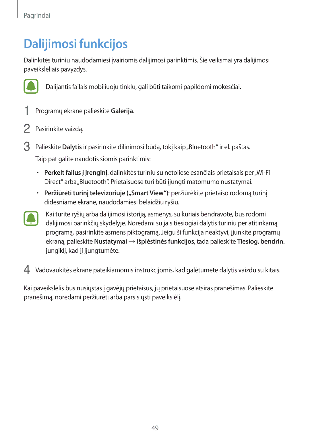 Samsung SM-T815NZKESEB, SM-T815NZDESEB, SM-T815NZWESEB manual Dalijimosi funkcijos 