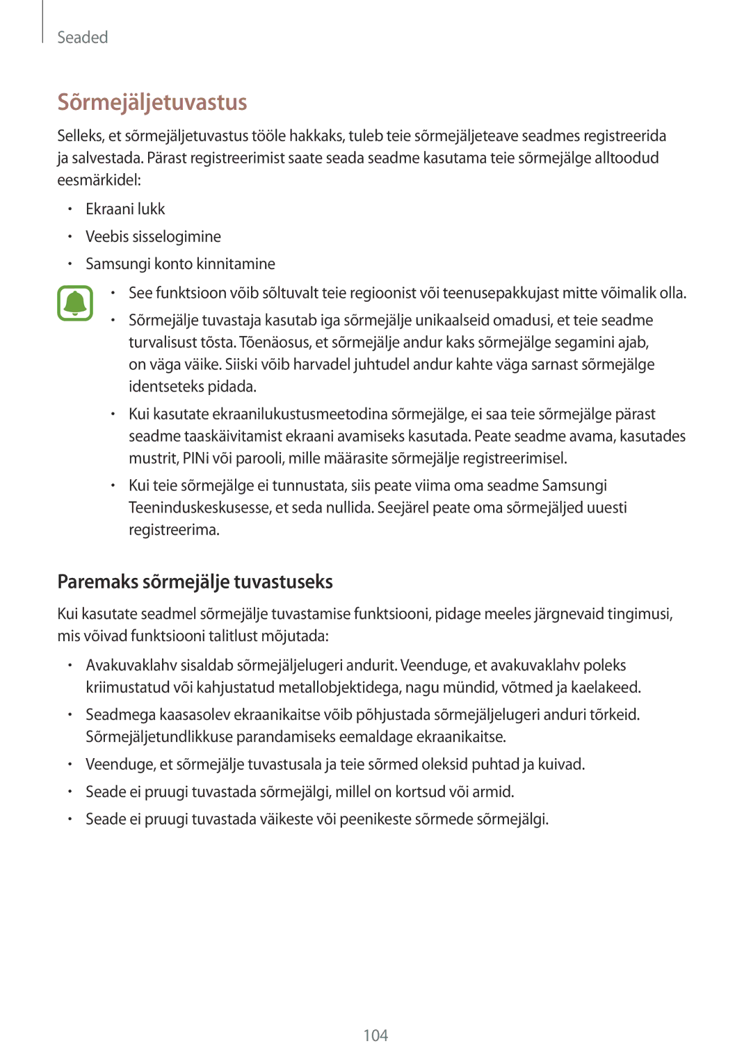 Samsung SM-T815NZWESEB, SM-T815NZDESEB, SM-T815NZKESEB manual Sõrmejäljetuvastus, Paremaks sõrmejälje tuvastuseks 