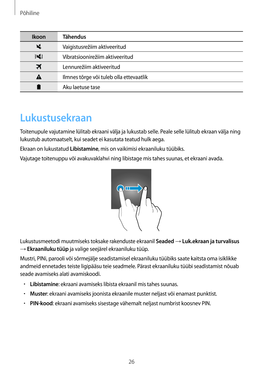 Samsung SM-T815NZWESEB, SM-T815NZDESEB, SM-T815NZKESEB manual Lukustusekraan 