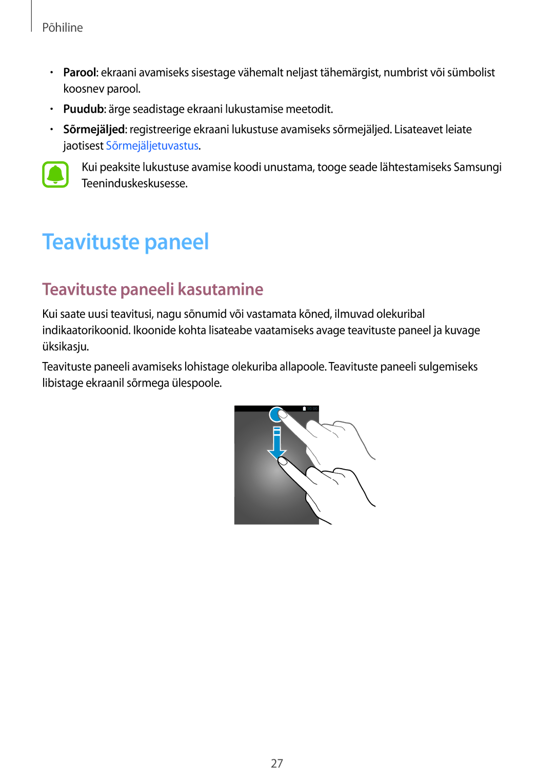 Samsung SM-T815NZDESEB, SM-T815NZKESEB, SM-T815NZWESEB manual Teavituste paneeli kasutamine 