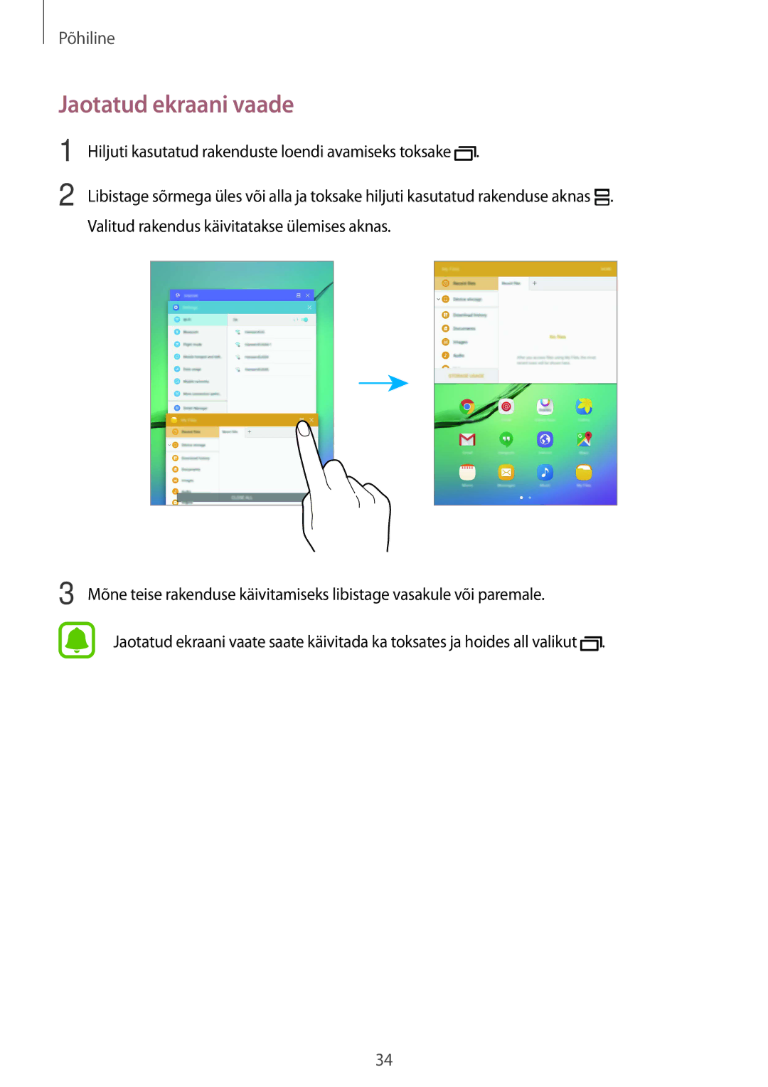 Samsung SM-T815NZKESEB, SM-T815NZDESEB, SM-T815NZWESEB manual Jaotatud ekraani vaade 