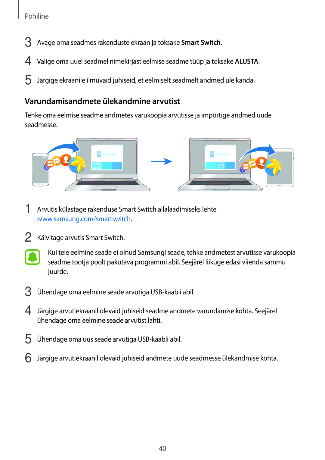 Samsung SM-T815NZKESEB, SM-T815NZDESEB, SM-T815NZWESEB manual Varundamisandmete ülekandmine arvutist 