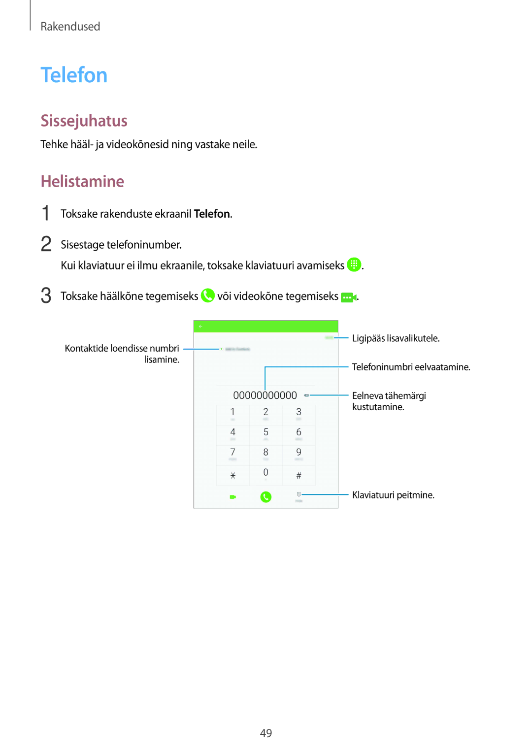 Samsung SM-T815NZKESEB, SM-T815NZDESEB, SM-T815NZWESEB manual Telefon, Helistamine 