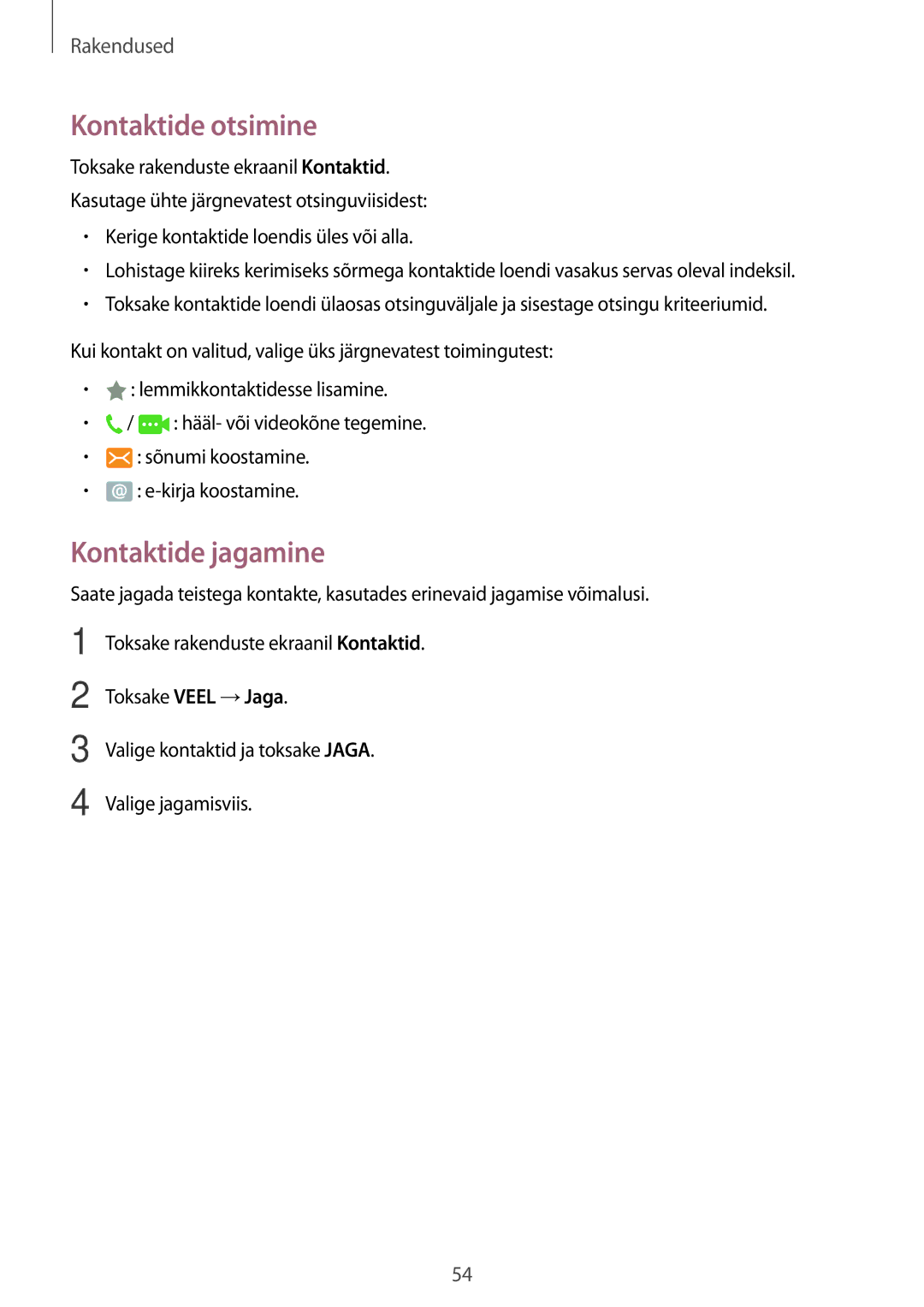 Samsung SM-T815NZDESEB, SM-T815NZKESEB, SM-T815NZWESEB manual Kontaktide otsimine, Kontaktide jagamine 