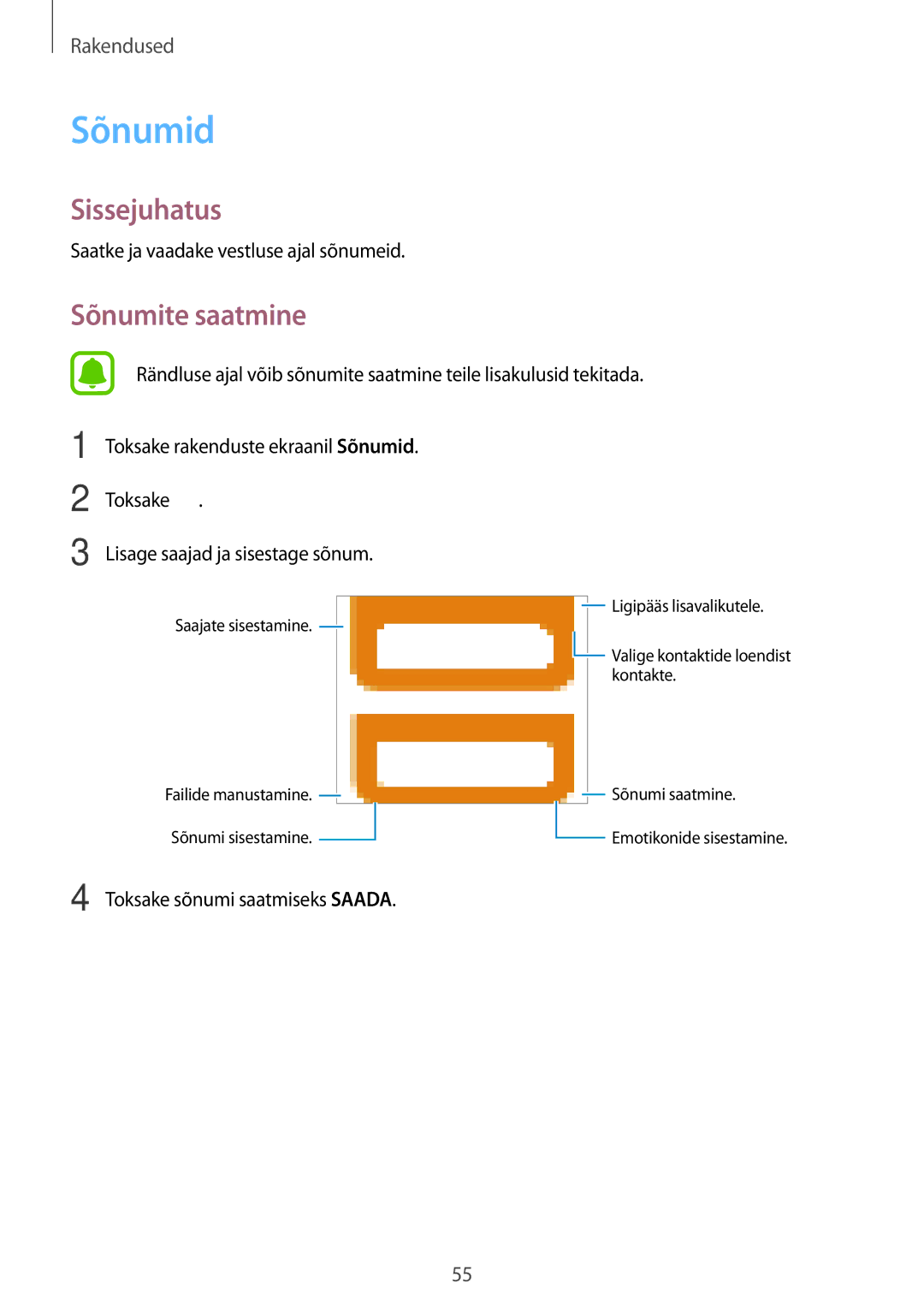 Samsung SM-T815NZKESEB, SM-T815NZDESEB, SM-T815NZWESEB manual Sõnumid, Sõnumite saatmine 