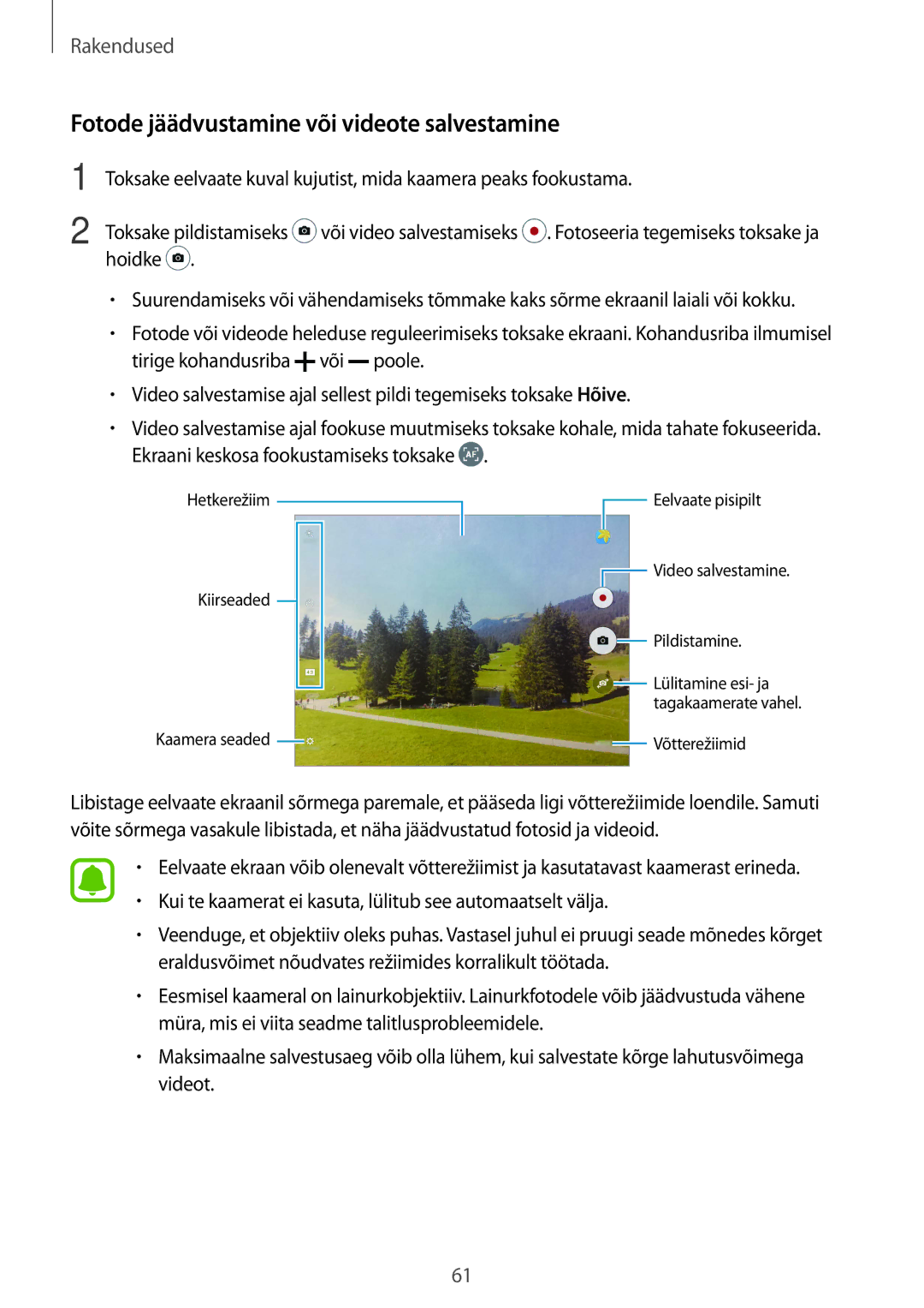 Samsung SM-T815NZKESEB, SM-T815NZDESEB, SM-T815NZWESEB manual Fotode jäädvustamine või videote salvestamine 