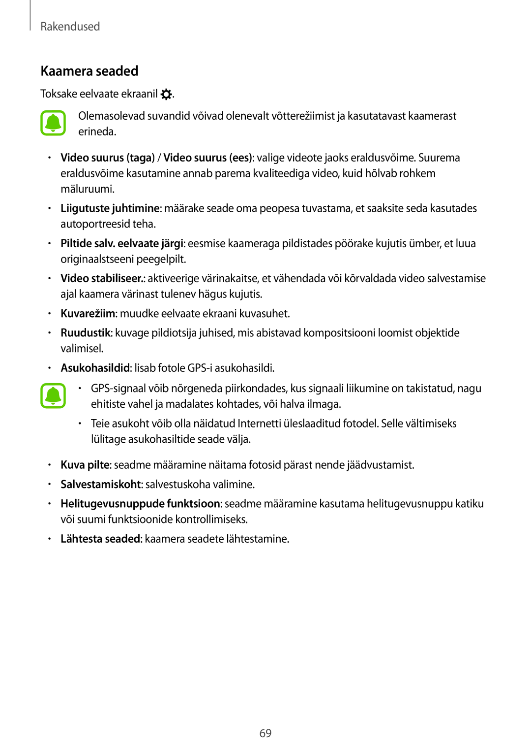 Samsung SM-T815NZDESEB, SM-T815NZKESEB, SM-T815NZWESEB manual Kaamera seaded 