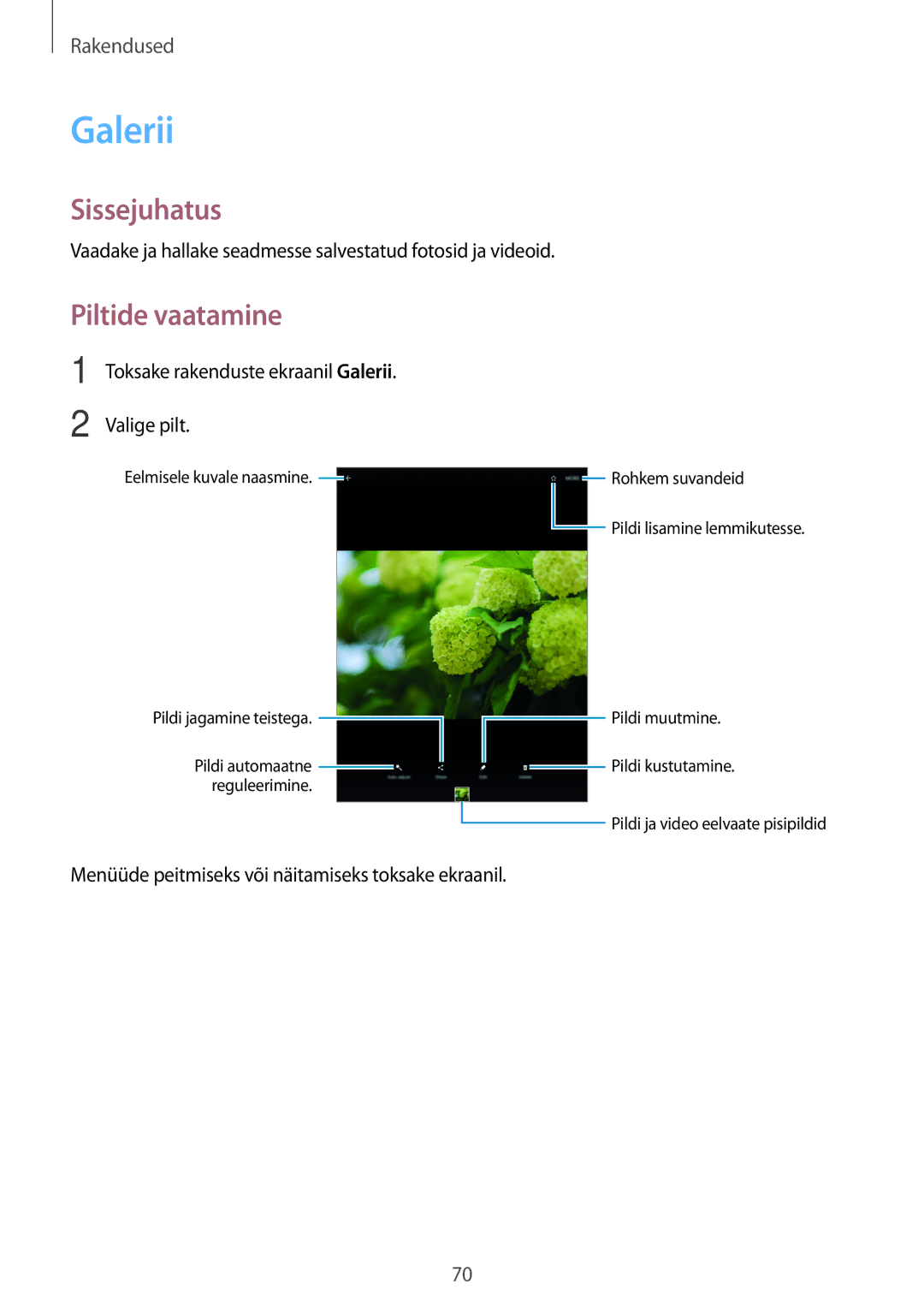 Samsung SM-T815NZKESEB, SM-T815NZDESEB, SM-T815NZWESEB manual Galerii, Piltide vaatamine 