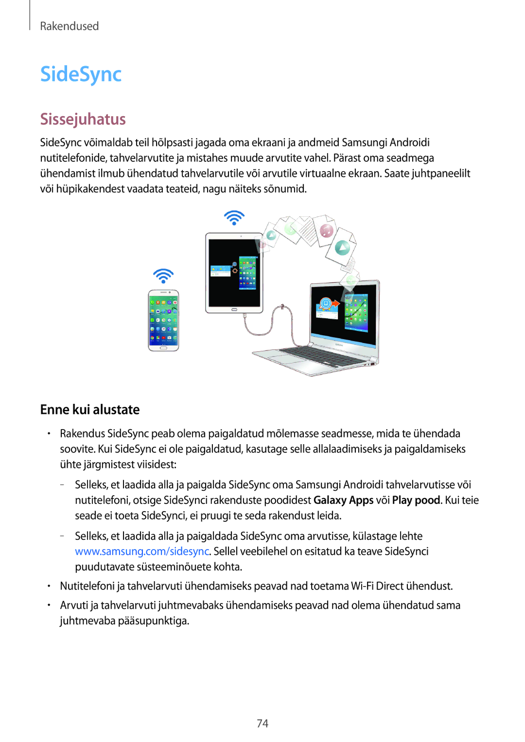 Samsung SM-T815NZWESEB, SM-T815NZDESEB, SM-T815NZKESEB manual SideSync, Enne kui alustate 