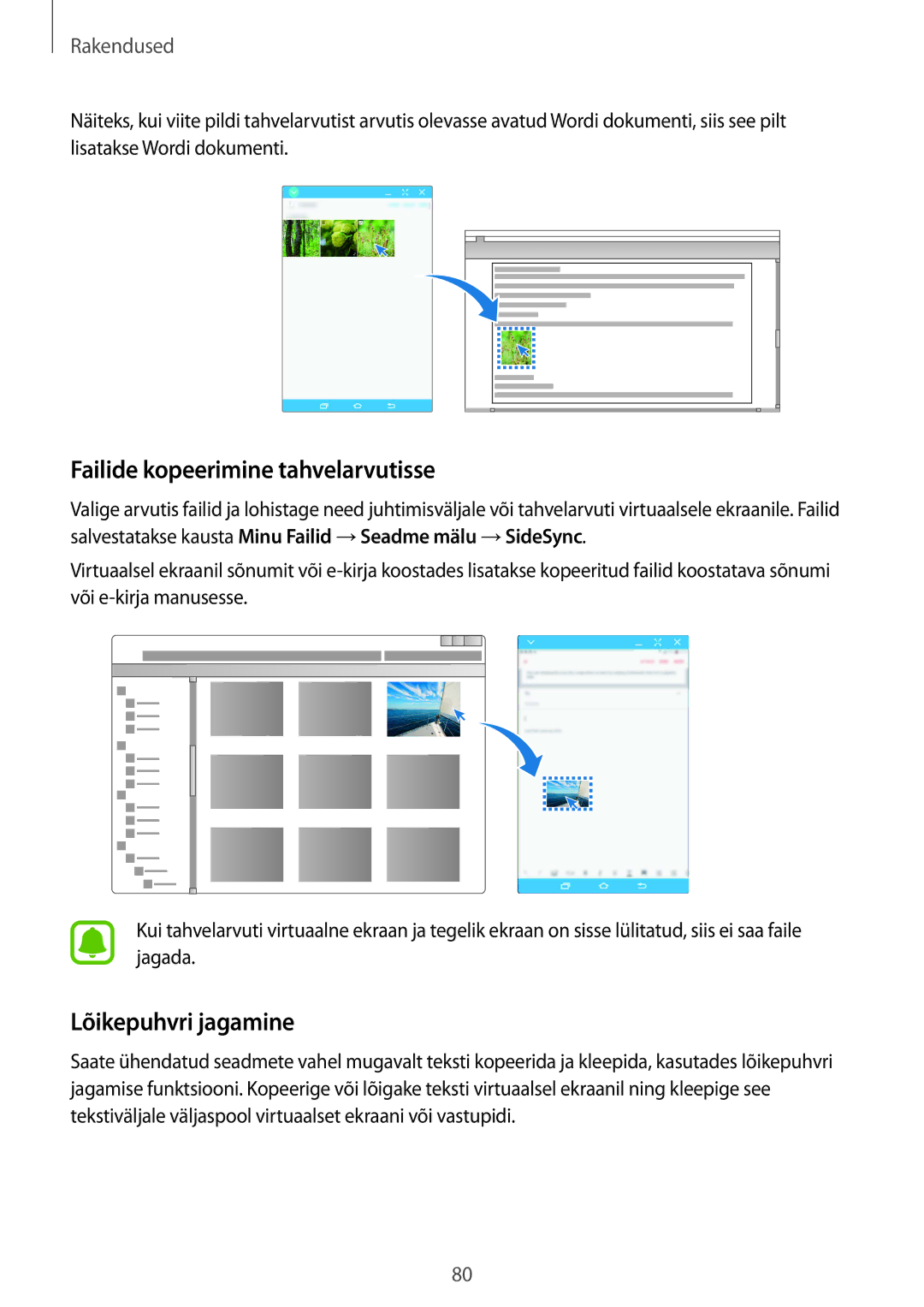 Samsung SM-T815NZWESEB, SM-T815NZDESEB, SM-T815NZKESEB manual Failide kopeerimine tahvelarvutisse, Lõikepuhvri jagamine 