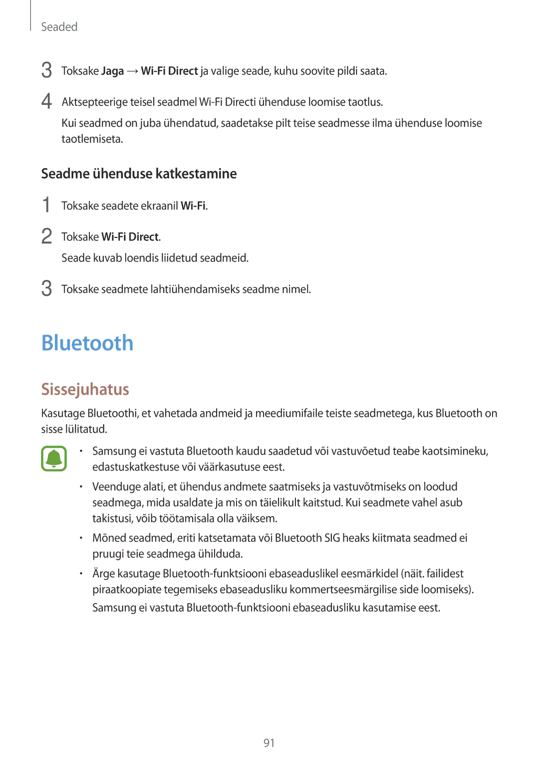 Samsung SM-T815NZKESEB, SM-T815NZDESEB, SM-T815NZWESEB manual Bluetooth, Seadme ühenduse katkestamine 