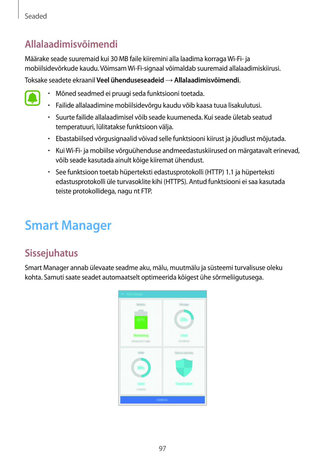 Samsung SM-T815NZKESEB, SM-T815NZDESEB, SM-T815NZWESEB manual Smart Manager, Allalaadimisvõimendi 