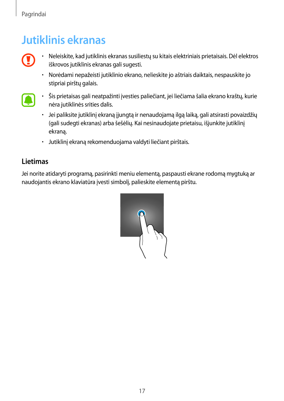 Samsung SM-T815NZWESEB, SM-T815NZDESEB, SM-T815NZKESEB manual Jutiklinis ekranas, Lietimas 