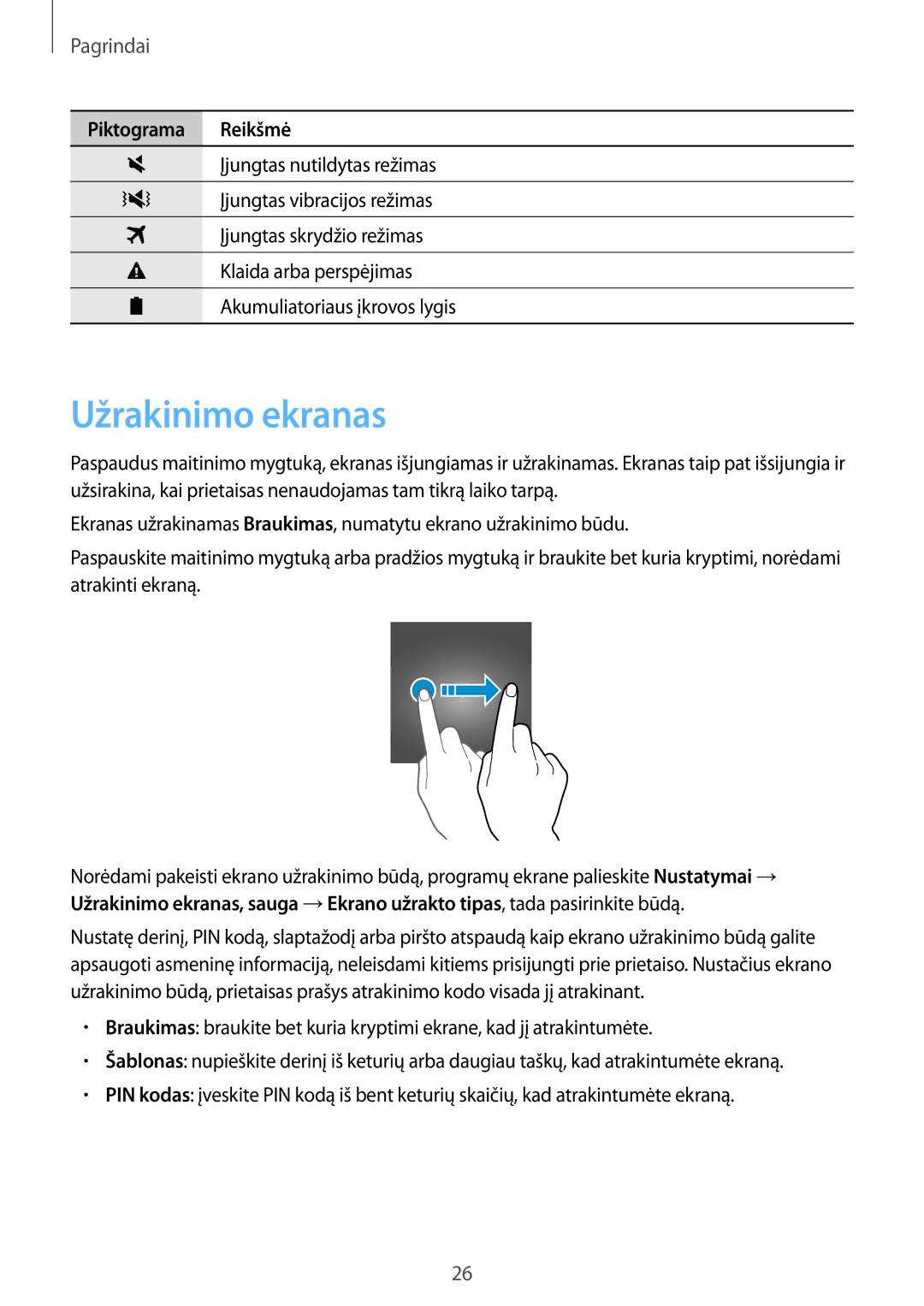 Samsung SM-T815NZWESEB, SM-T815NZDESEB, SM-T815NZKESEB manual Užrakinimo ekranas 