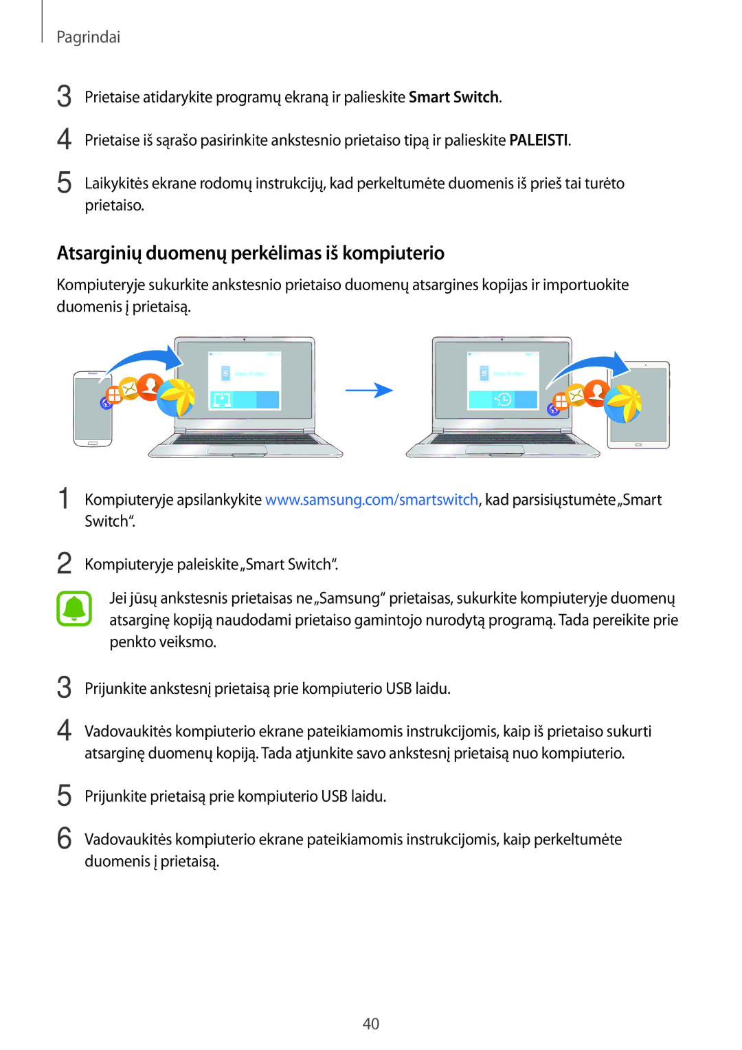 Samsung SM-T815NZKESEB, SM-T815NZDESEB, SM-T815NZWESEB manual Atsarginių duomenų perkėlimas iš kompiuterio 