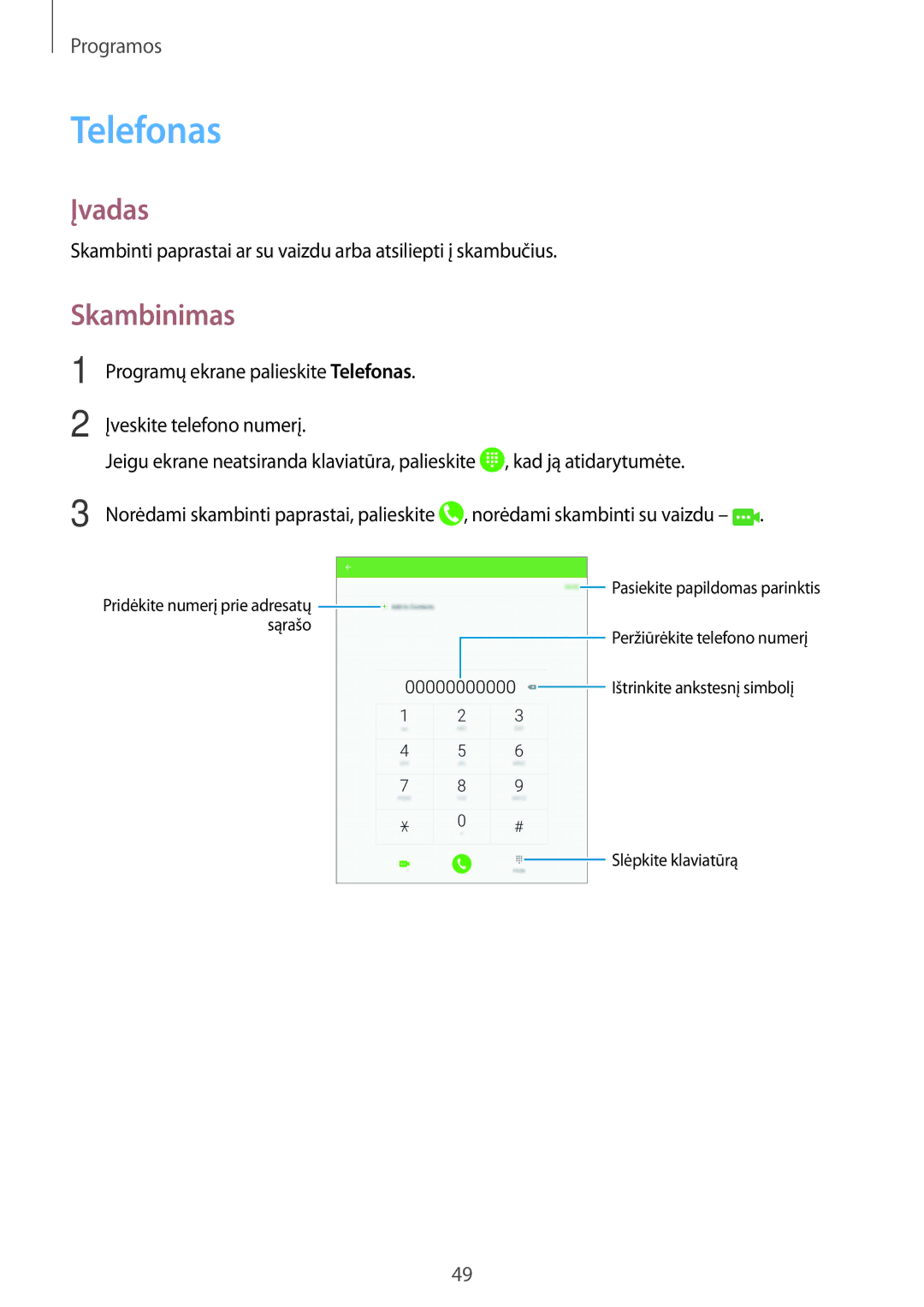 Samsung SM-T815NZKESEB, SM-T815NZDESEB, SM-T815NZWESEB manual Telefonas, Skambinimas 