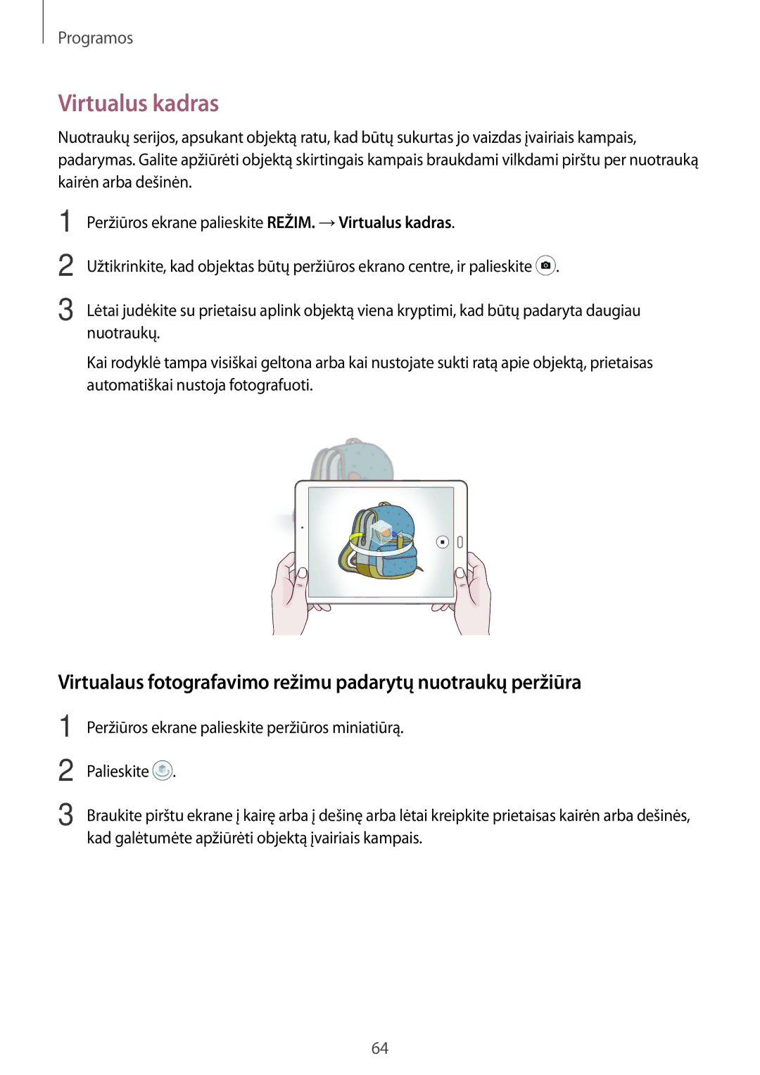 Samsung SM-T815NZKESEB, SM-T815NZDESEB manual Virtualus kadras, Virtualaus fotografavimo režimu padarytų nuotraukų peržiūra 